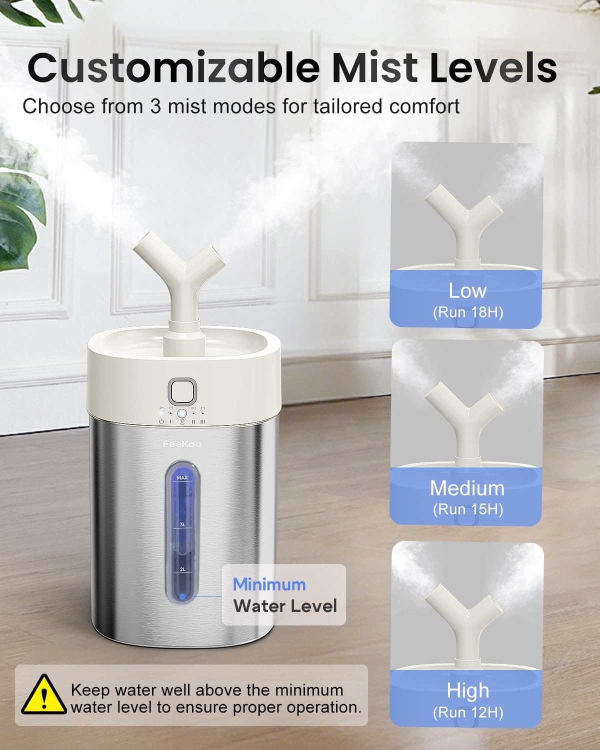 Feekaa Humidificador de Acero Inoxidable, Humidificador de Niebla F...