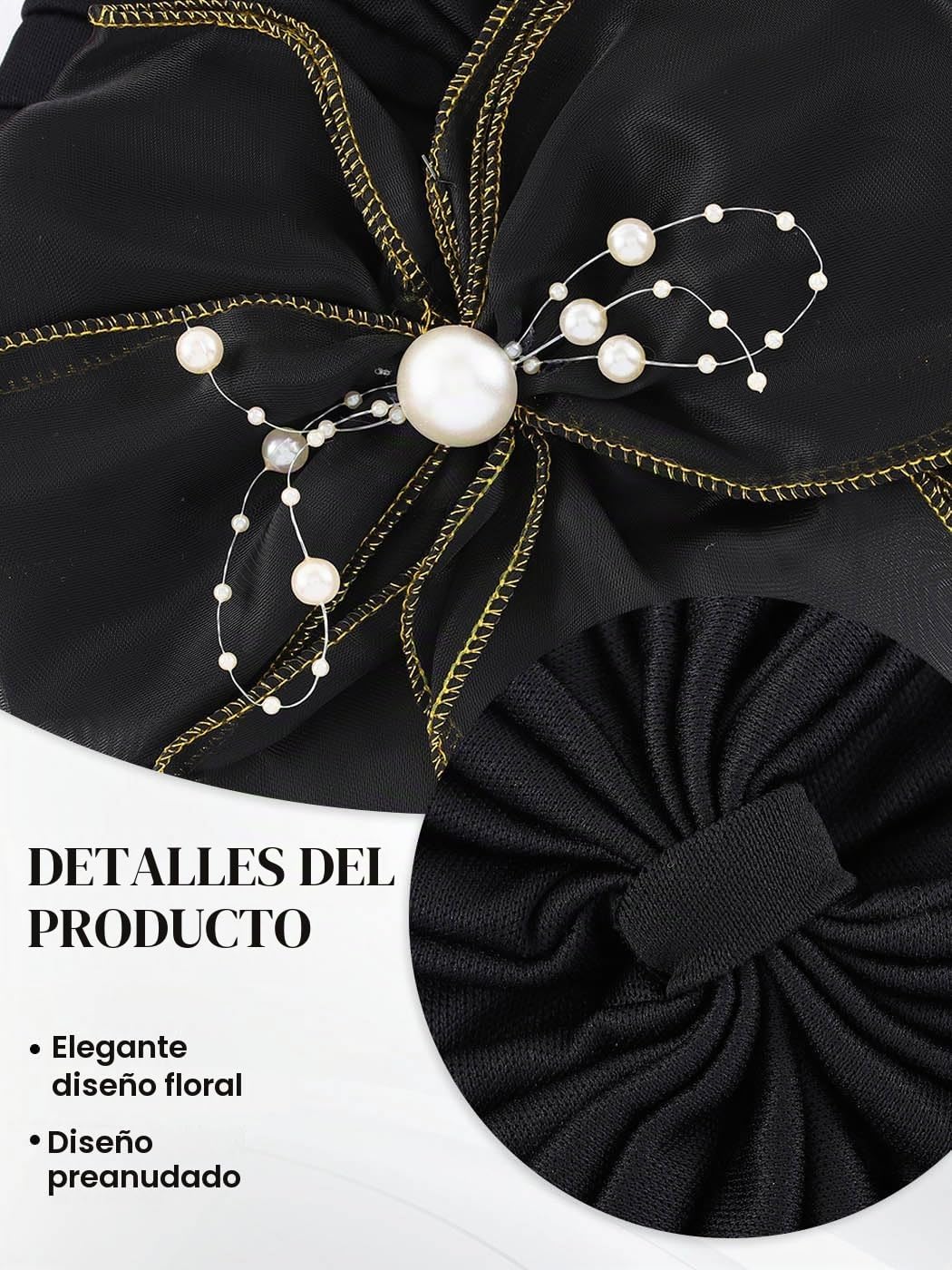 Bohend Gorro con nudo de flor grande, perlas de perlas, turbantes p...