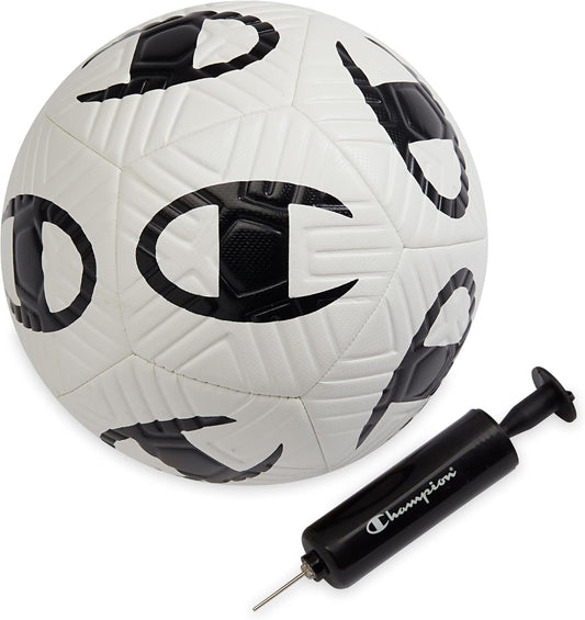 Champion Playmaker Logo Balón de fútbol desinflado con bomba, balón...