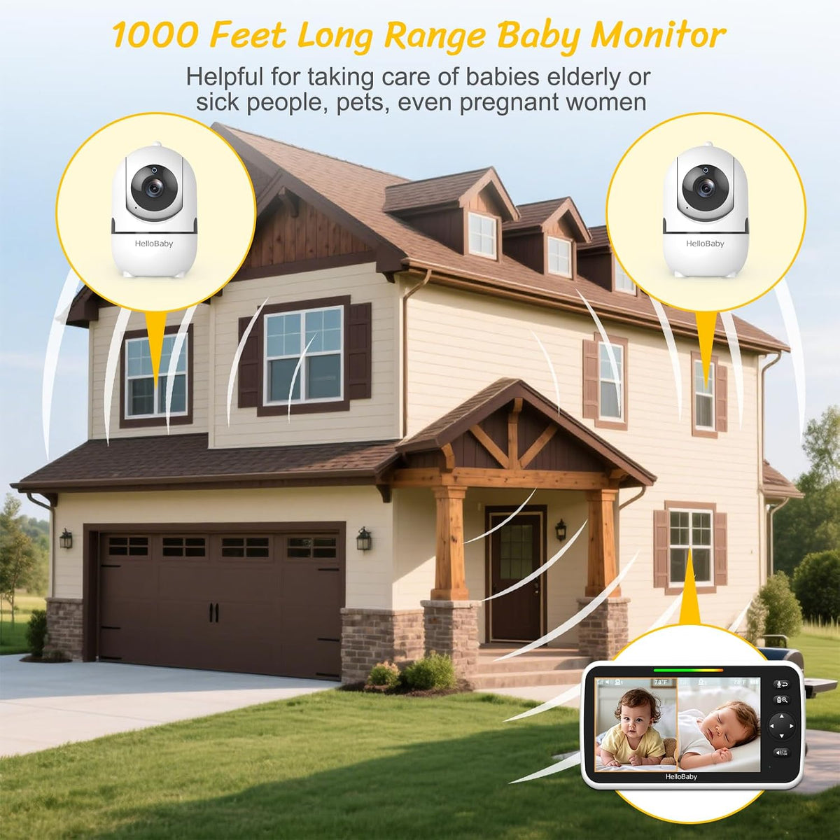 HelloBaby - Monitor de bebé con pantalla dividida de 6 pulgadas, si...