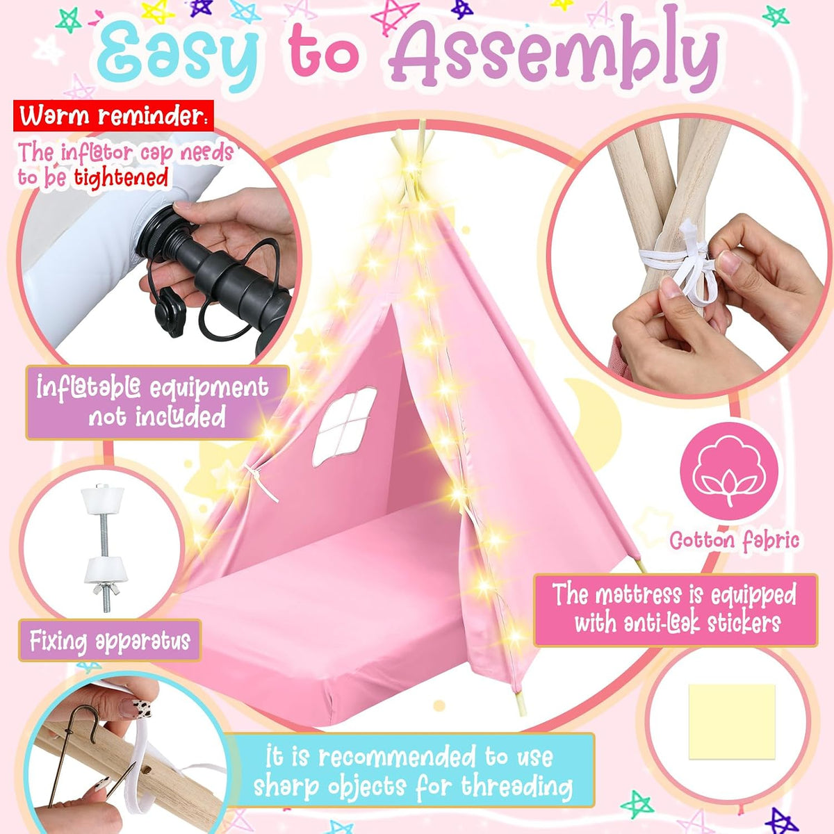 Lemosae Paquete de 4 Carpas Tipi para Niños Fiesta de Pijamas con C...