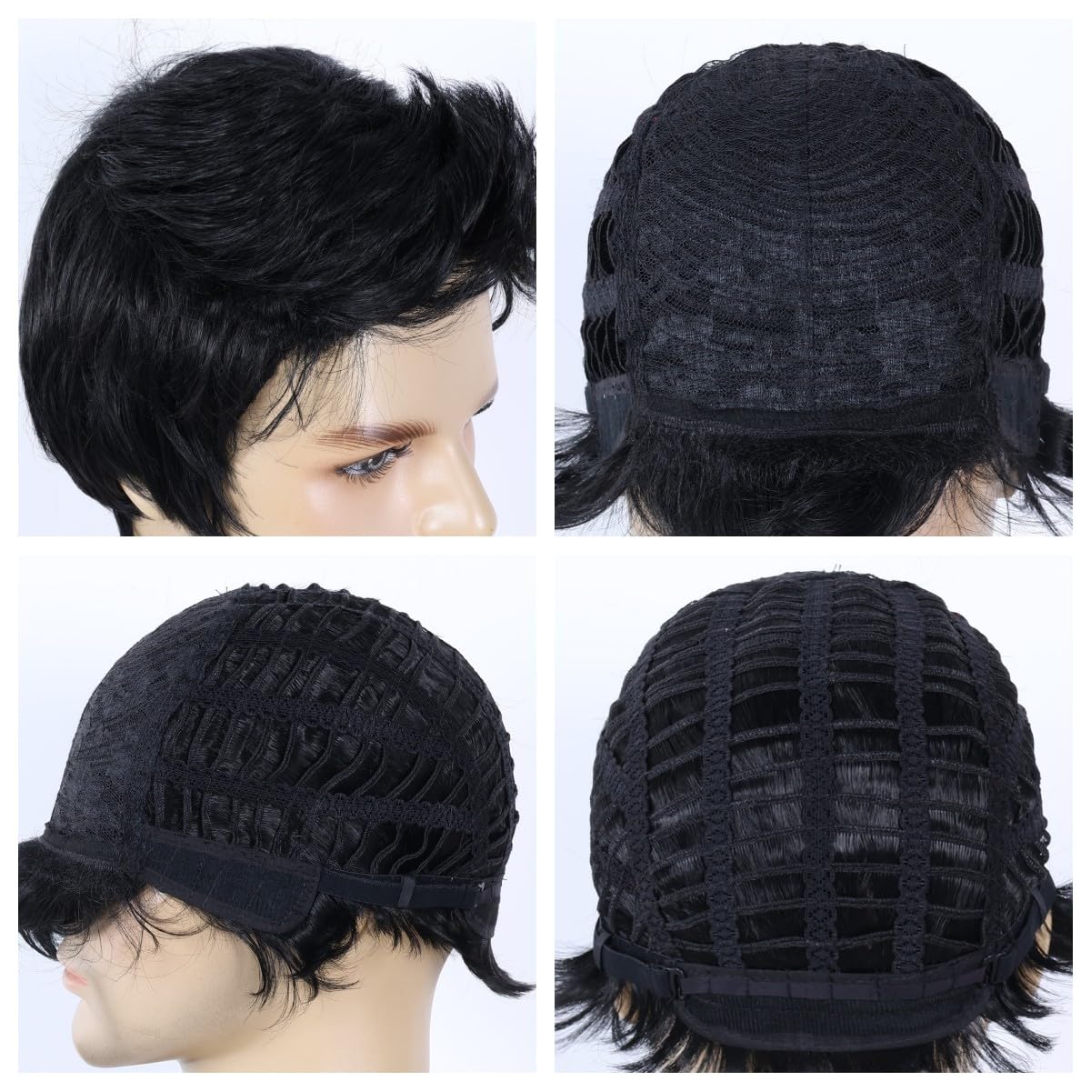 BEAUTY FLAG - Pelucas negras para hombres, cortas y con capas, de p...