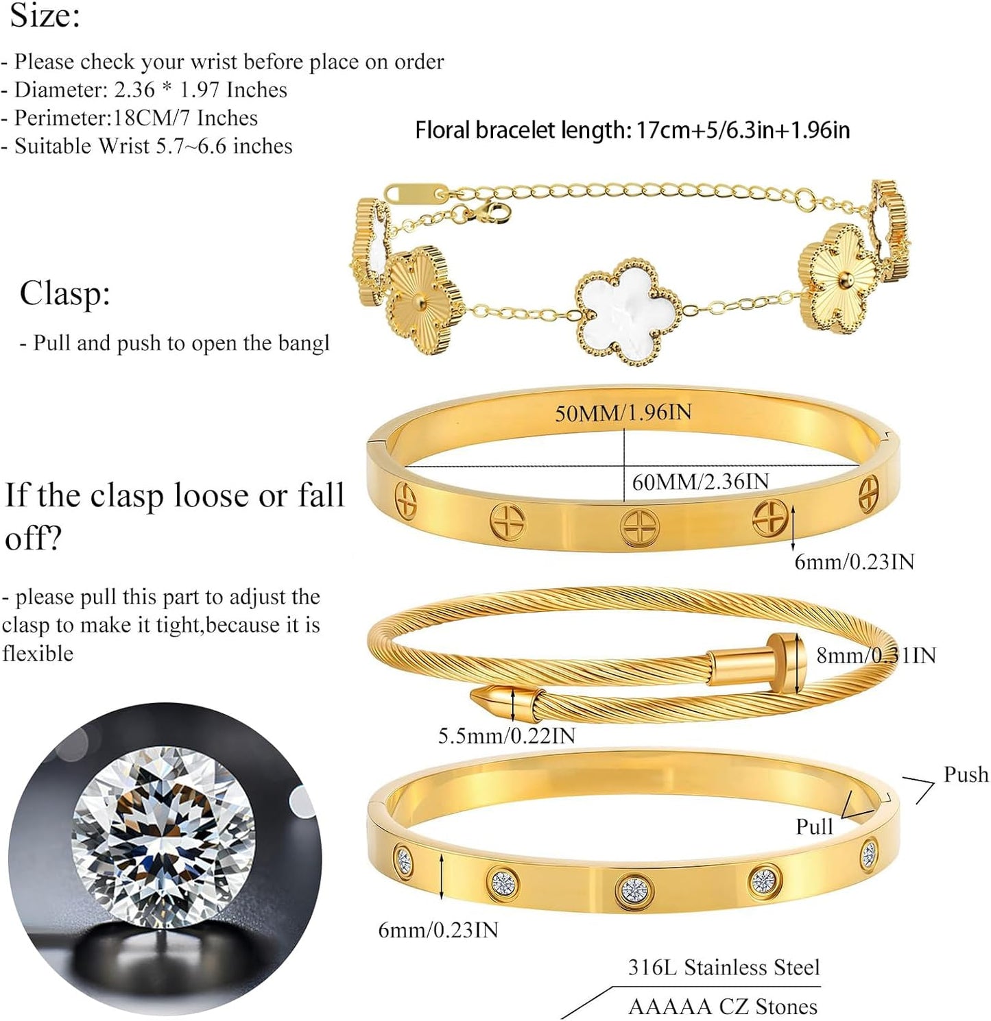 Ntutrxk Pulseras de oro para mujer - 4 piezas\/3 piezas, juego de p...