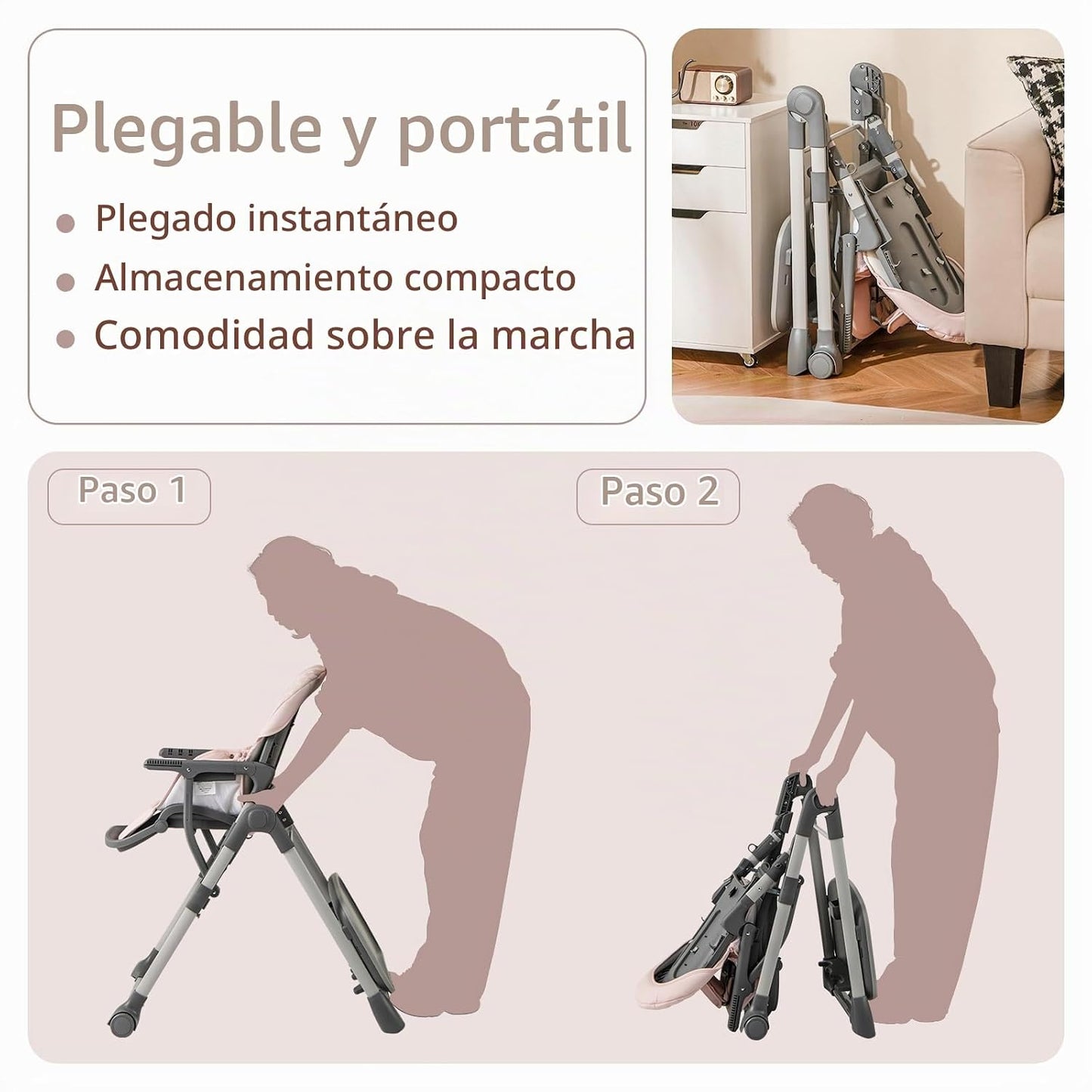 INFANS - Silla alta para bebé, silla alta convertible plegable port...