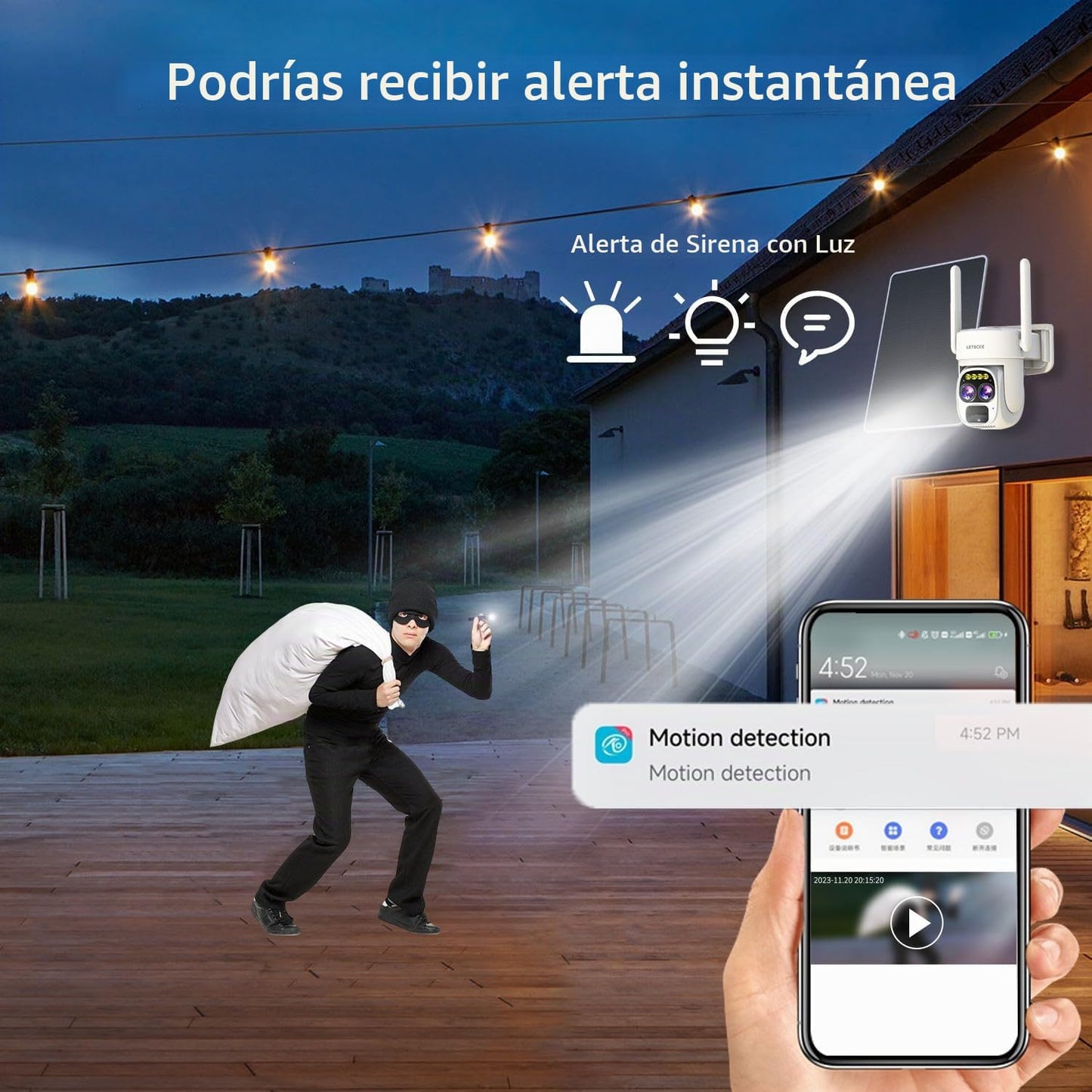 LETSCEE Cámaras de seguridad inalámbricas para exteriores con energ...
