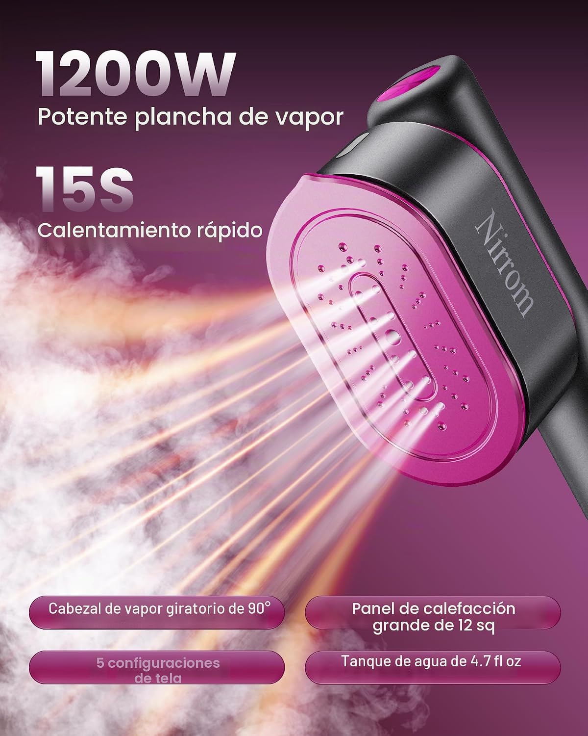 Nirrom Vaporizador de viaje para ropa, 110-240 V de doble voltaje,...