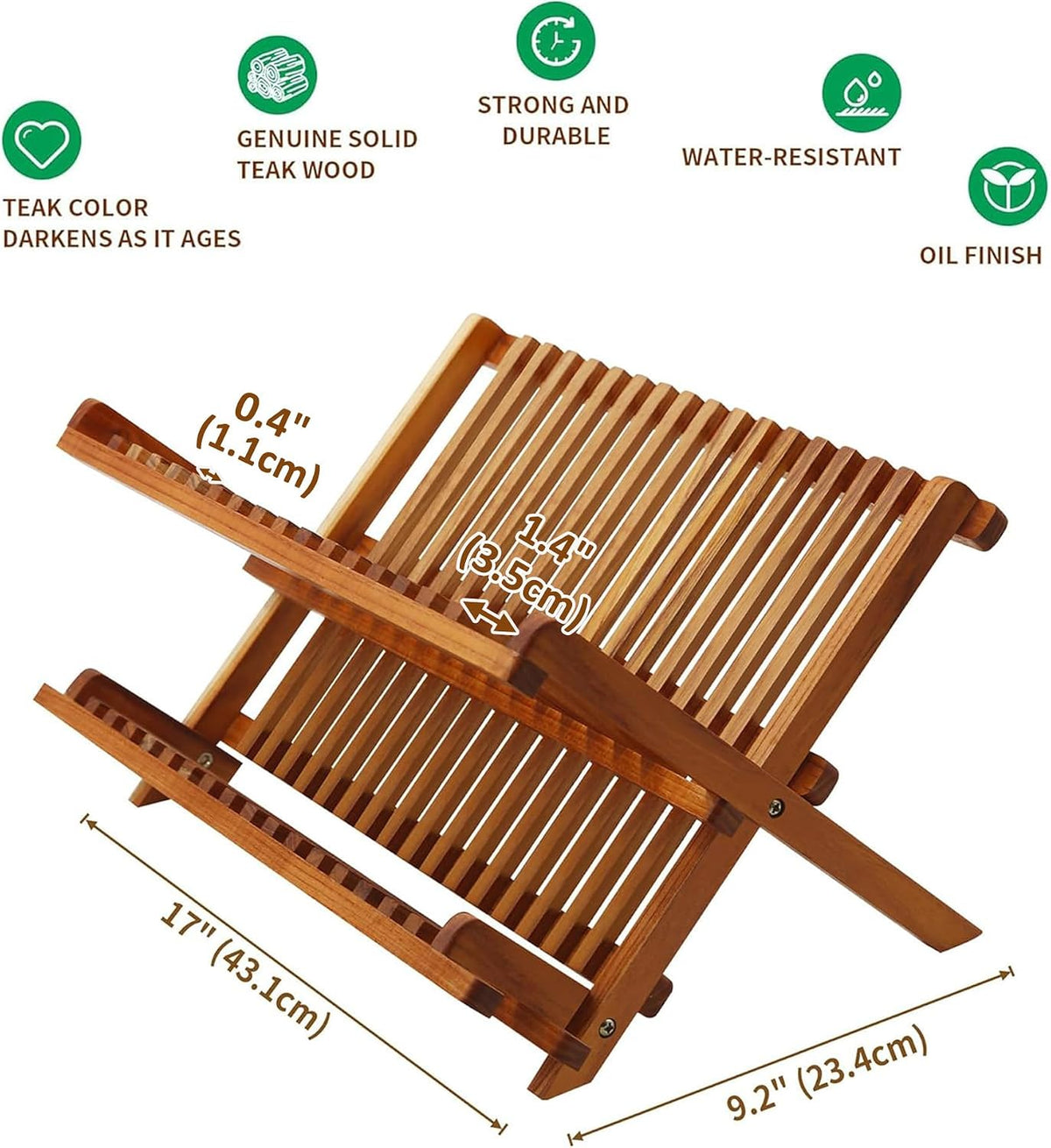 Utoplike Escurridor de Platos de Teca Plegable de 2 Niveles Estante...