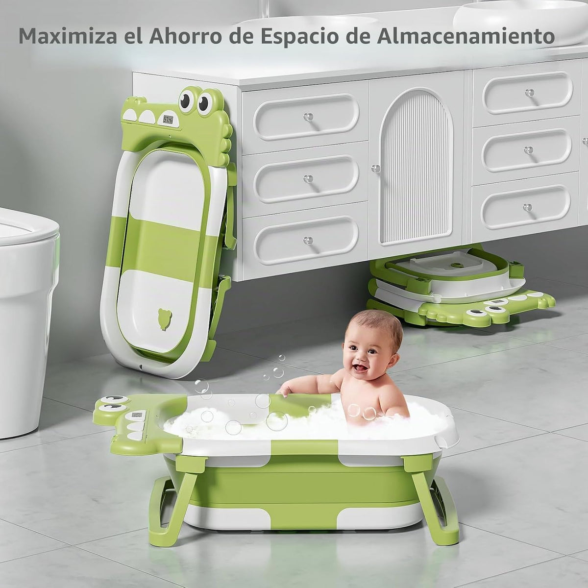 MoreFeel Bañera plegable para bebé recién nacido con termómetro y 1...