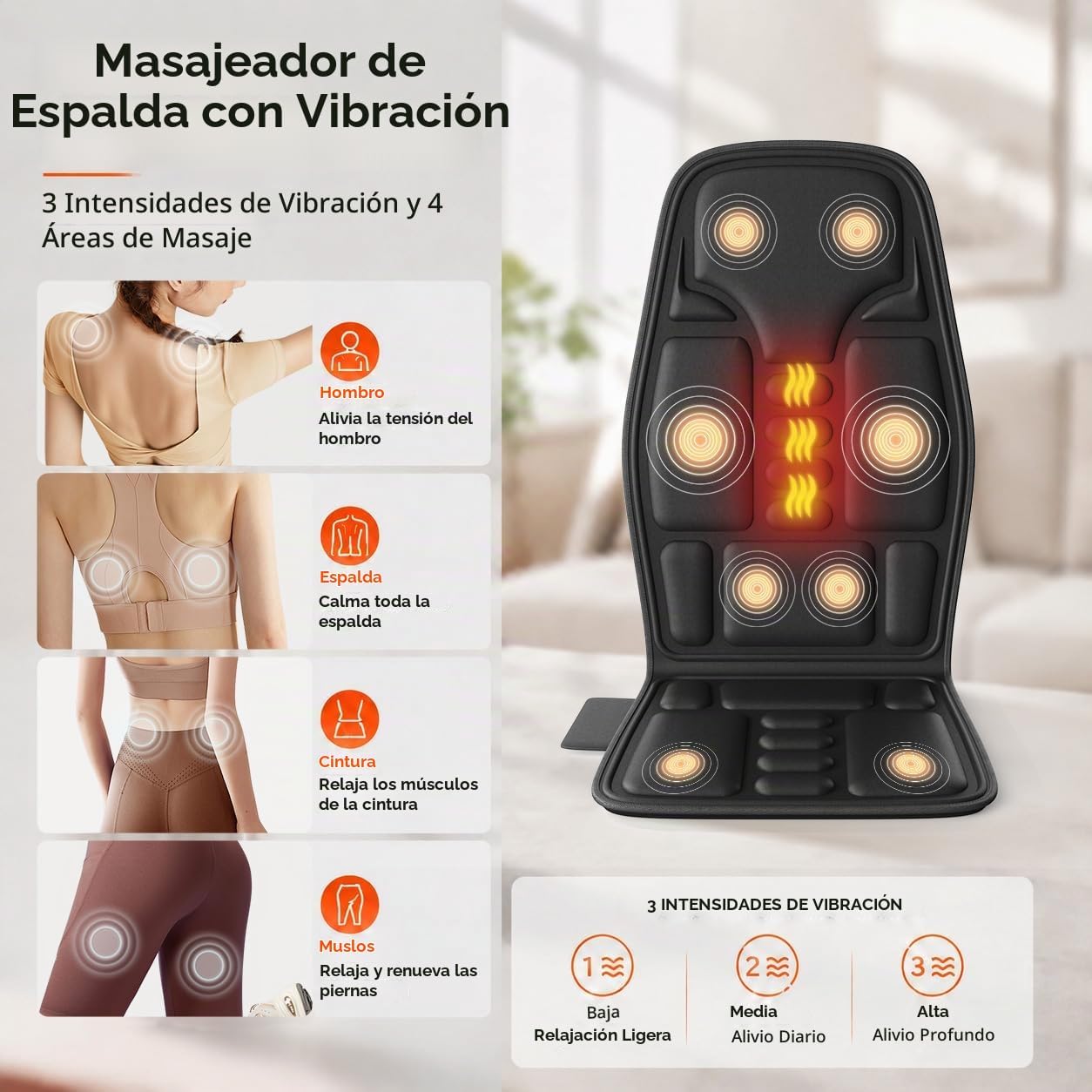 SLOTHMORE Masajeador de espalda de vibración para silla con calor,...