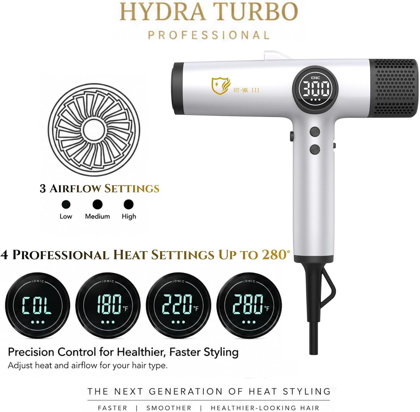 Hydra Turbo Mark 3 (blanco suave) Secador de pelo profesional iónic...