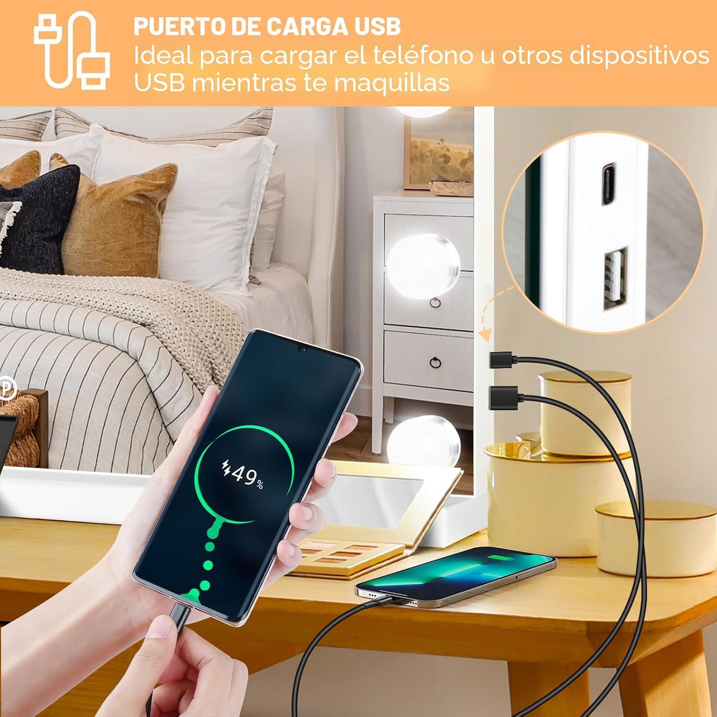 Moonee Espejo de tocador con luces, espejo de maquillaje iluminado...