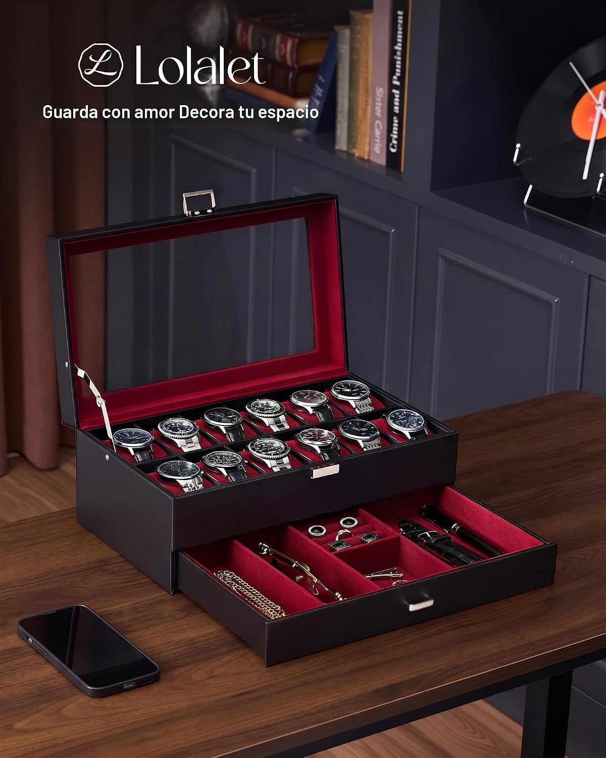 Lolalet Estuche para Reloj para Hombre, Joyero para Hombre con 12 R...