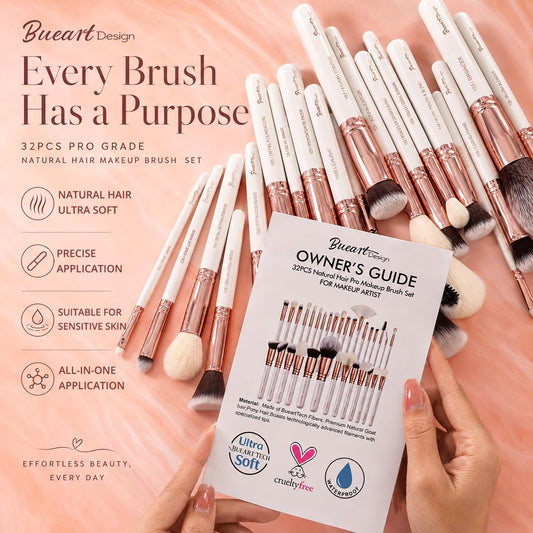 Set de brochas de maquillaje profesional 32 piezas de pelo de cabra...