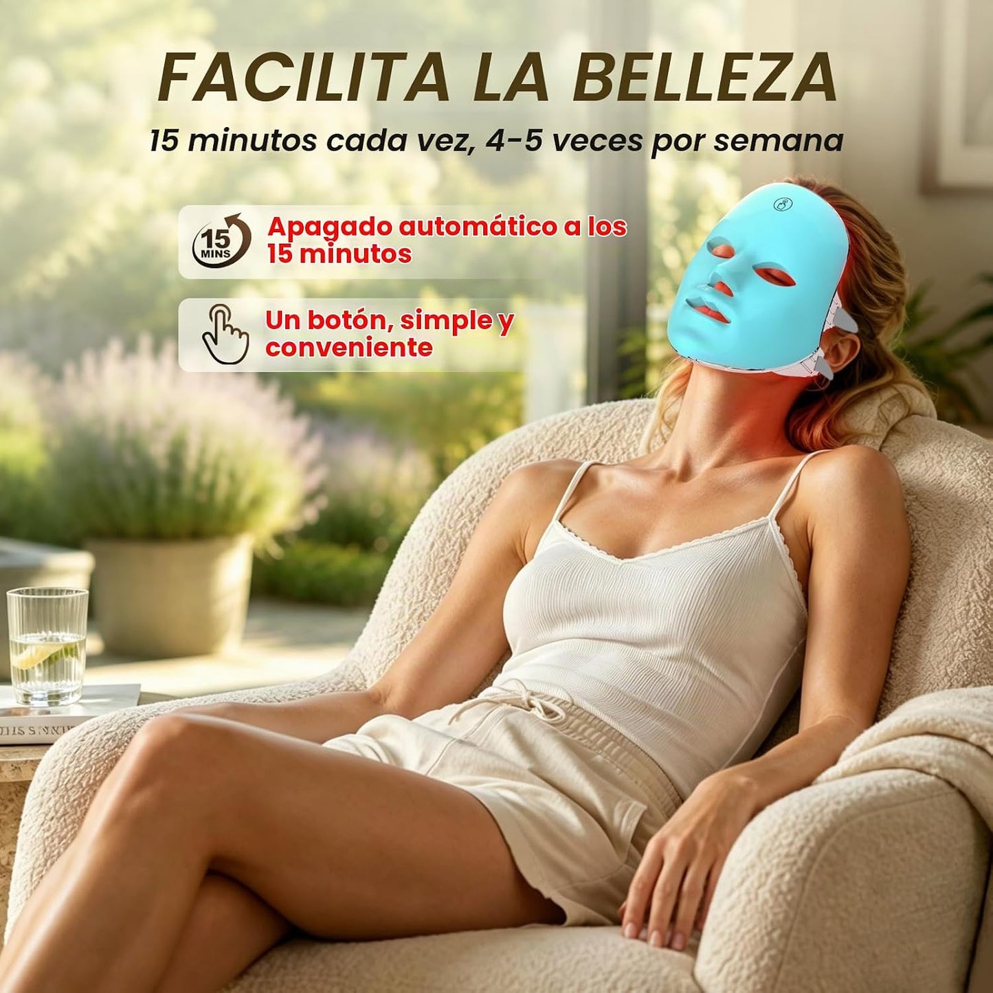 Máscara de luz roja SUERBEATY para la cara, máscara facial de luz r...