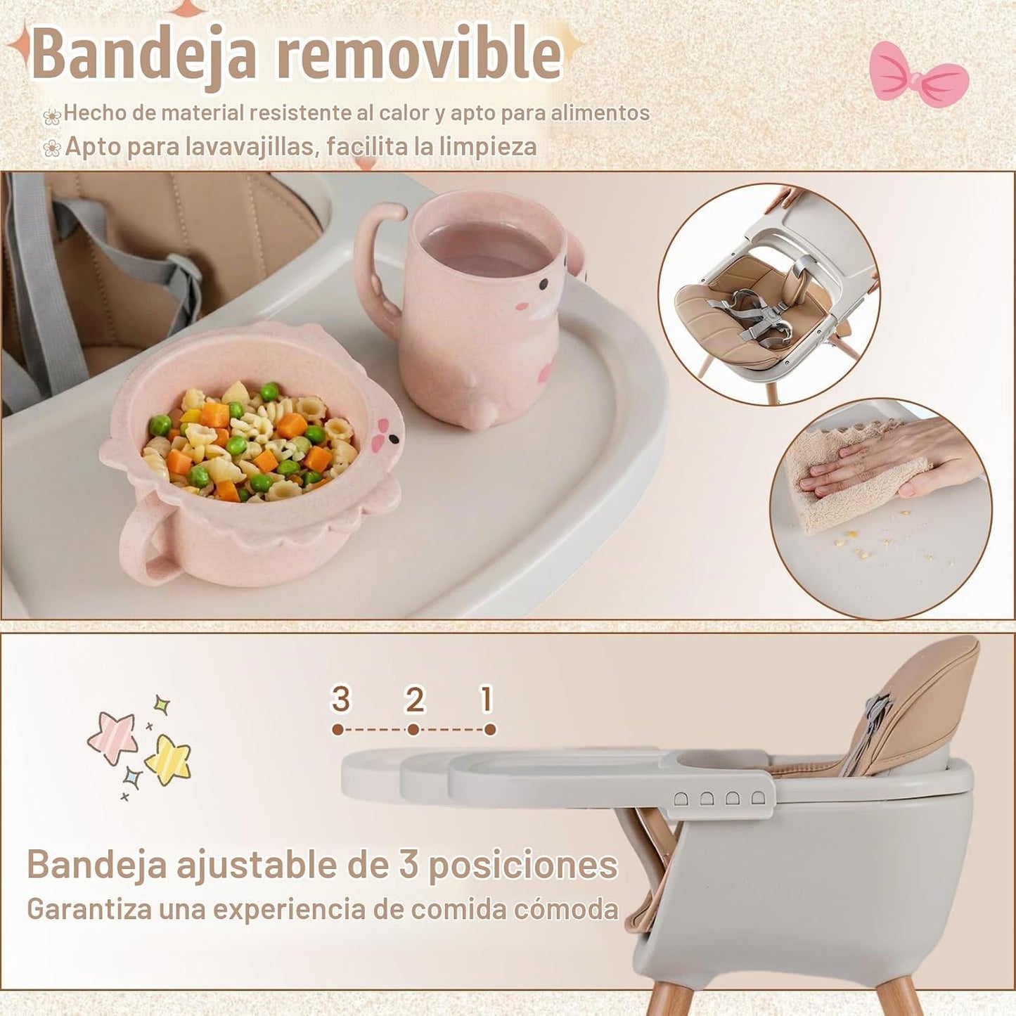 HONEY JOY Silla alta para bebé, silla alta 6 en 1 de madera Eat &am...