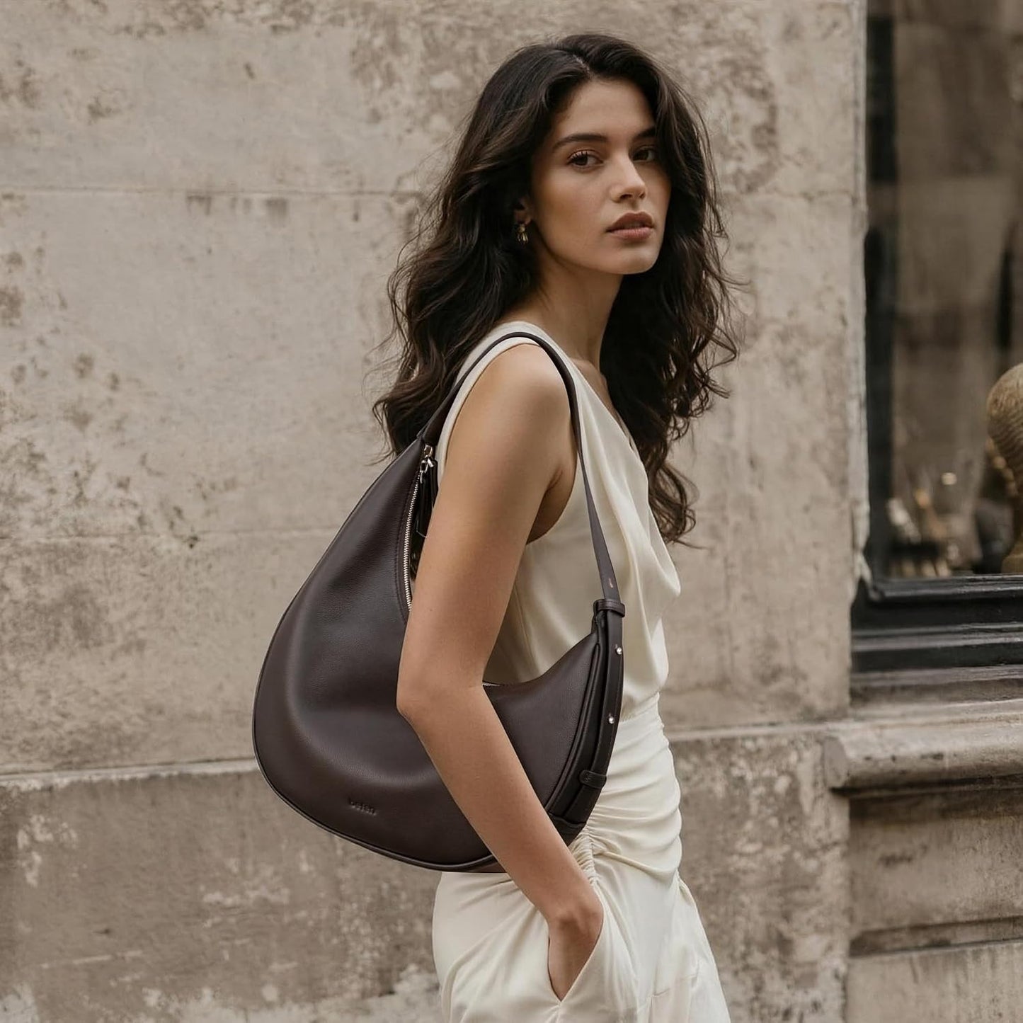 befen Bolsos estilo hobo de cuero genuino para mujer, bolsos cruzad...