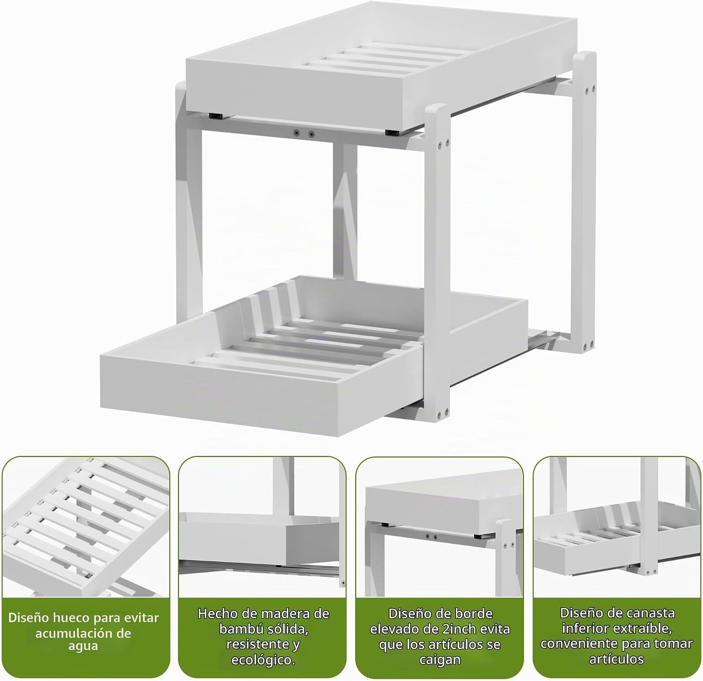 APRTAT Paquete de 2 organizadores de bambú para debajo del fregader...