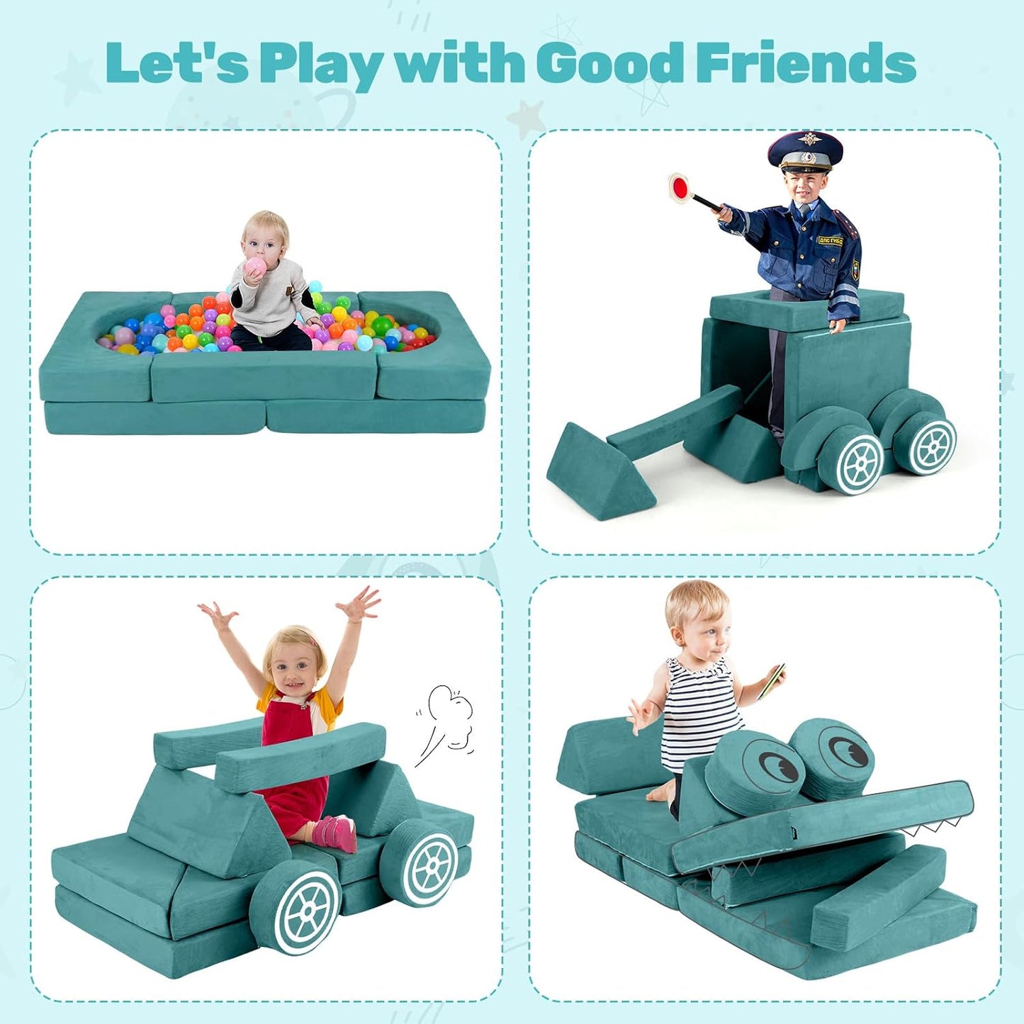 INFANS Sofá modular de juego para niños, 13 piezas de sofá modular...