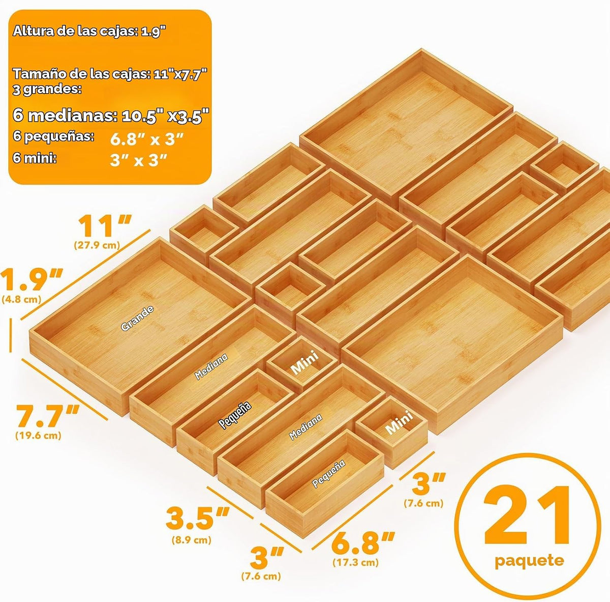 SpaceAid Juego de 21 cajas de almacenamiento organizadoras de cajon...