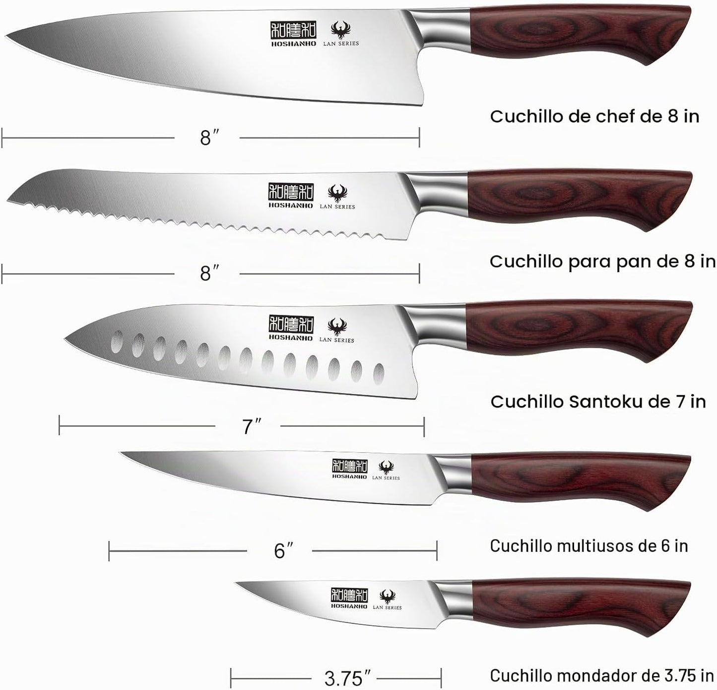 HOSHANHO - Juego de 5 cuchillos de cocina japoneses, cuchillos de c...