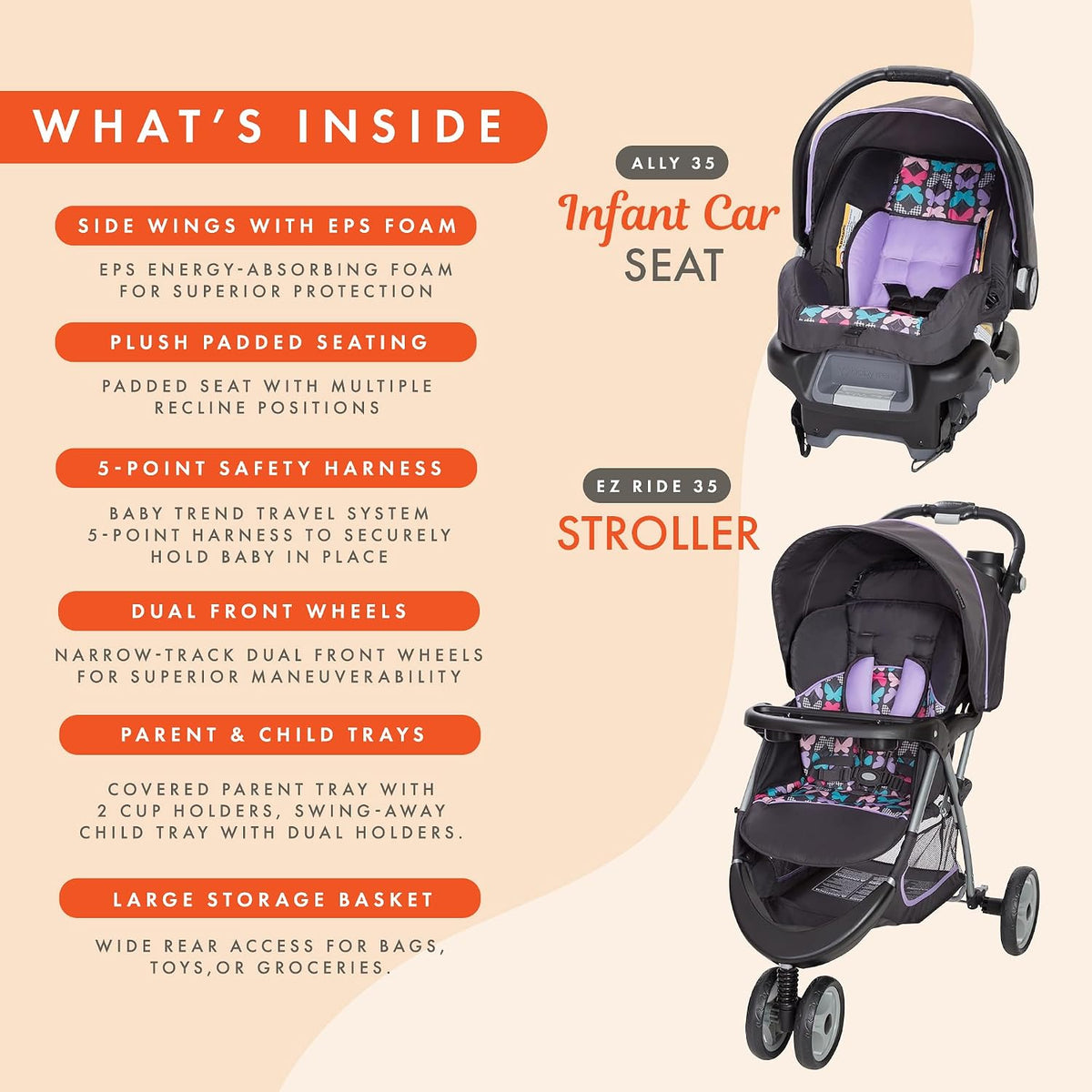 Baby Trend EZ Ride 35 Sophia - Sistema de viaje | Diseño compacto l...