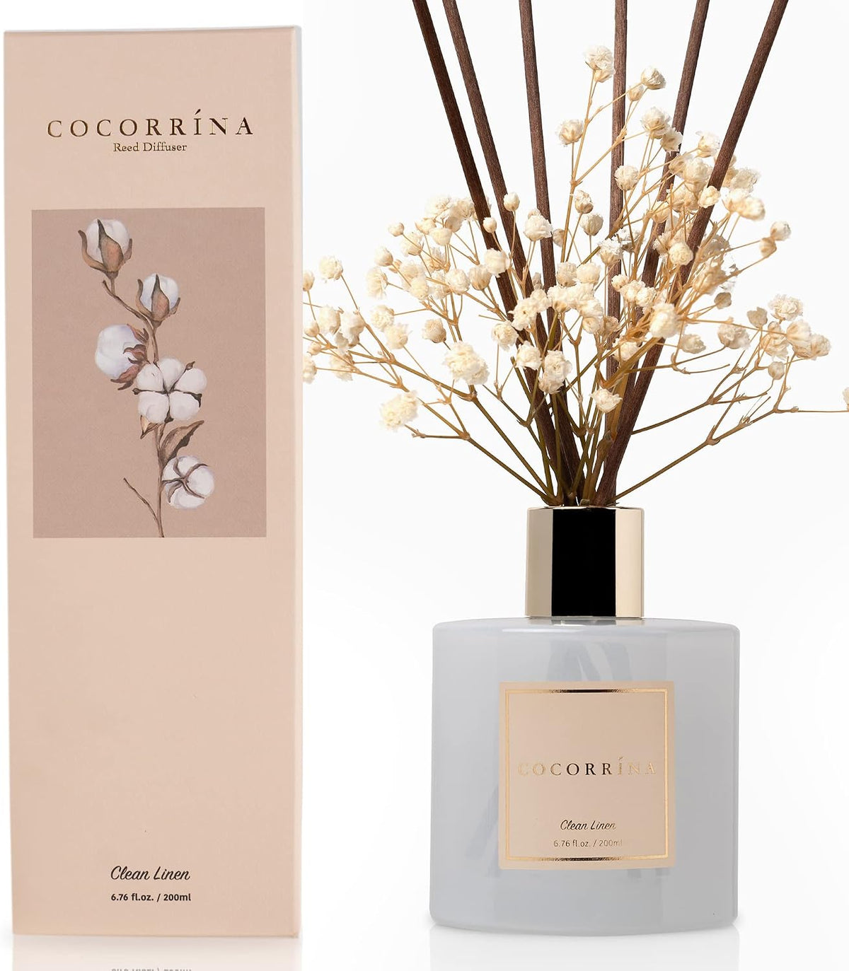 Juego de Difusor de Varillas Cocorrína, Clean Linen 6.7 fl oz Difus...