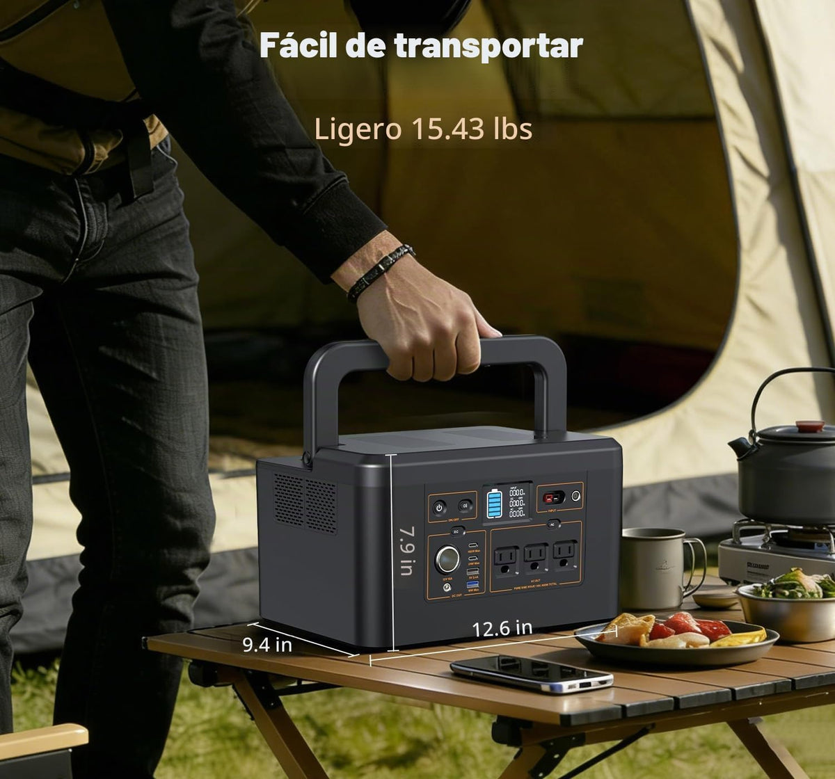 Estación de energía portátil 650W (pico de 1200W), generador solar...