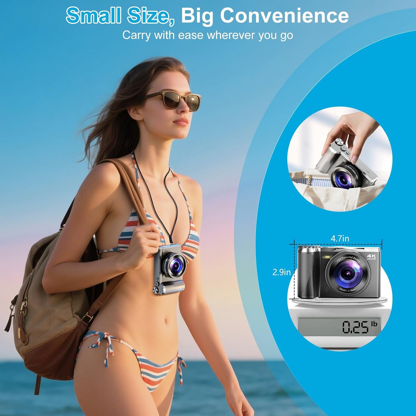 Cámara digital 4K de 56 MP para fotografía, viajes y regalo