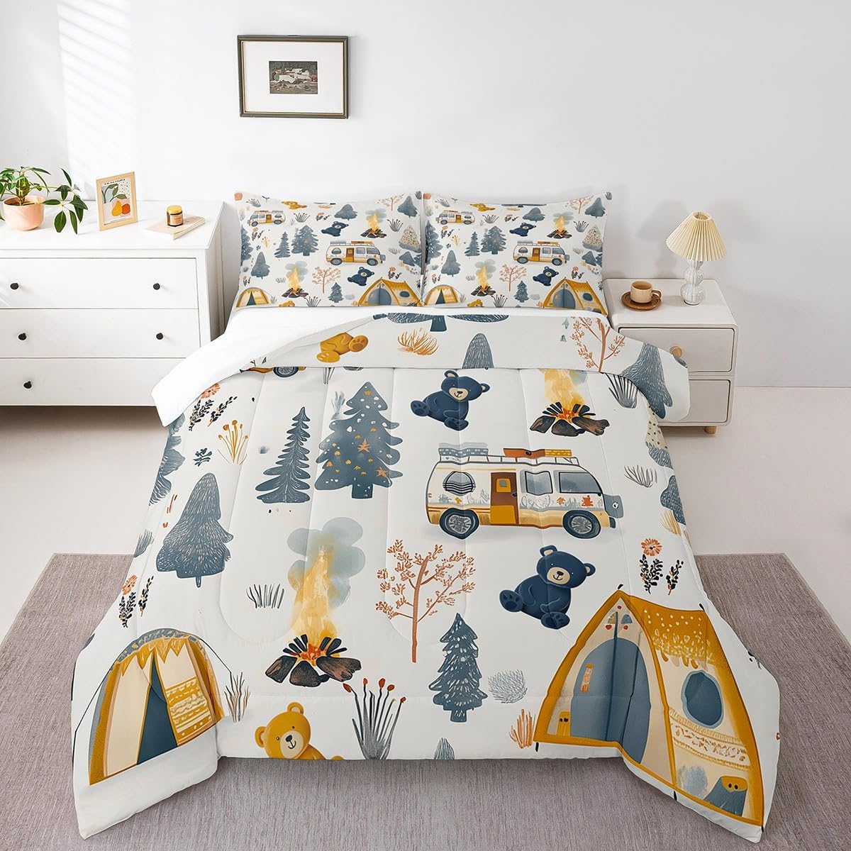 Homewish Juego de ropa de cama con temática de campamento, tamaño m...