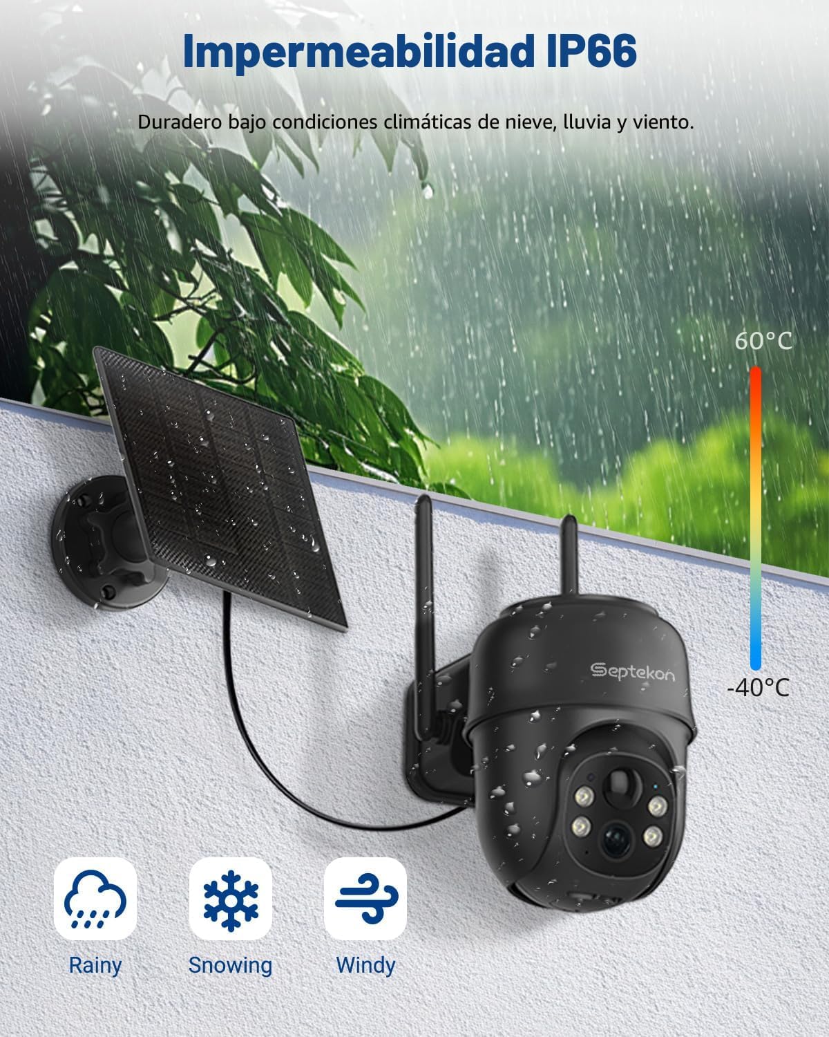 Septekon 2K Cámaras de seguridad solar inalámbricas para exteriores...