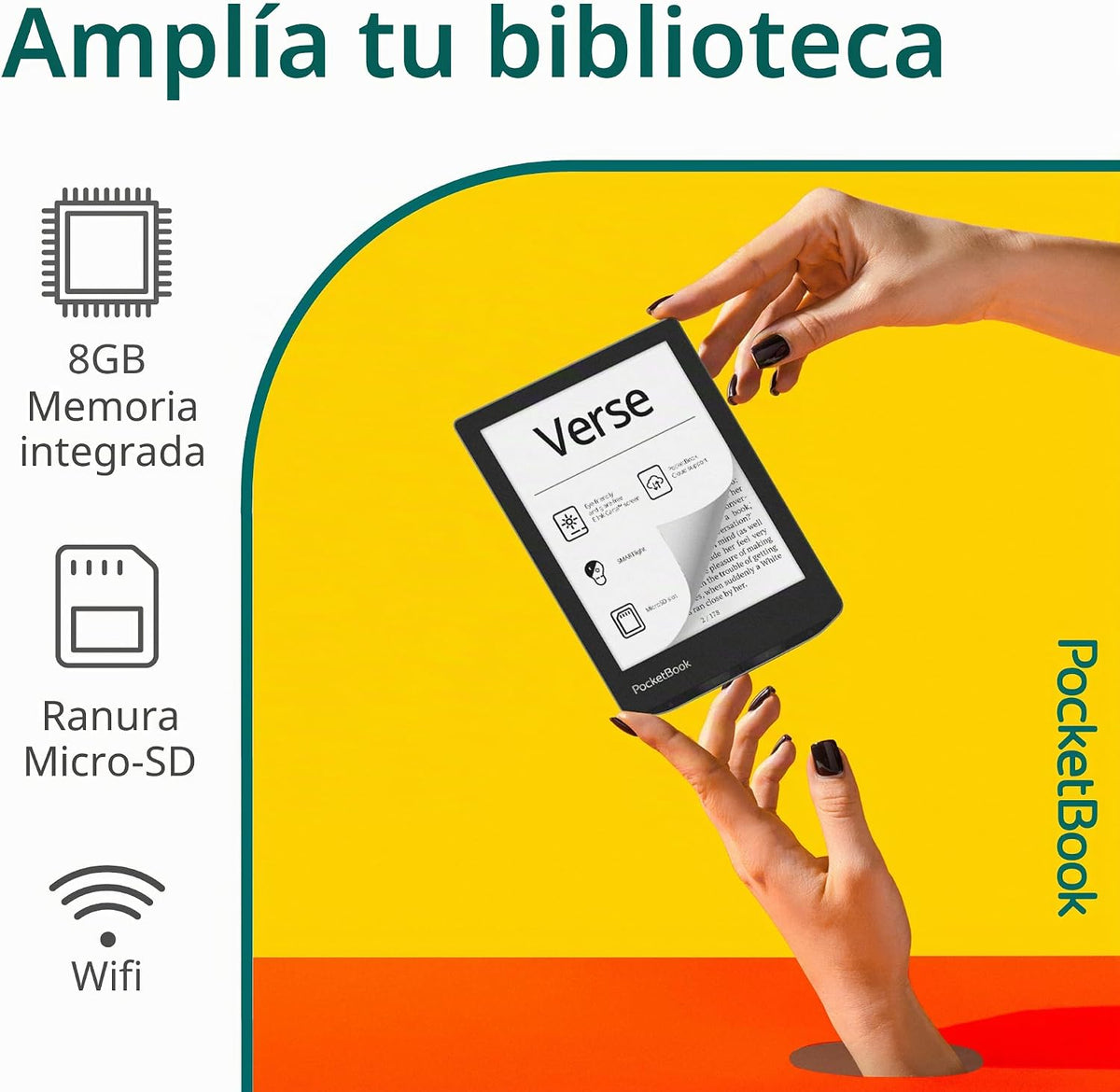 PocketBook Verse E-Reader | Pantalla táctil HD E-Ink Carta™ de 6 pu...