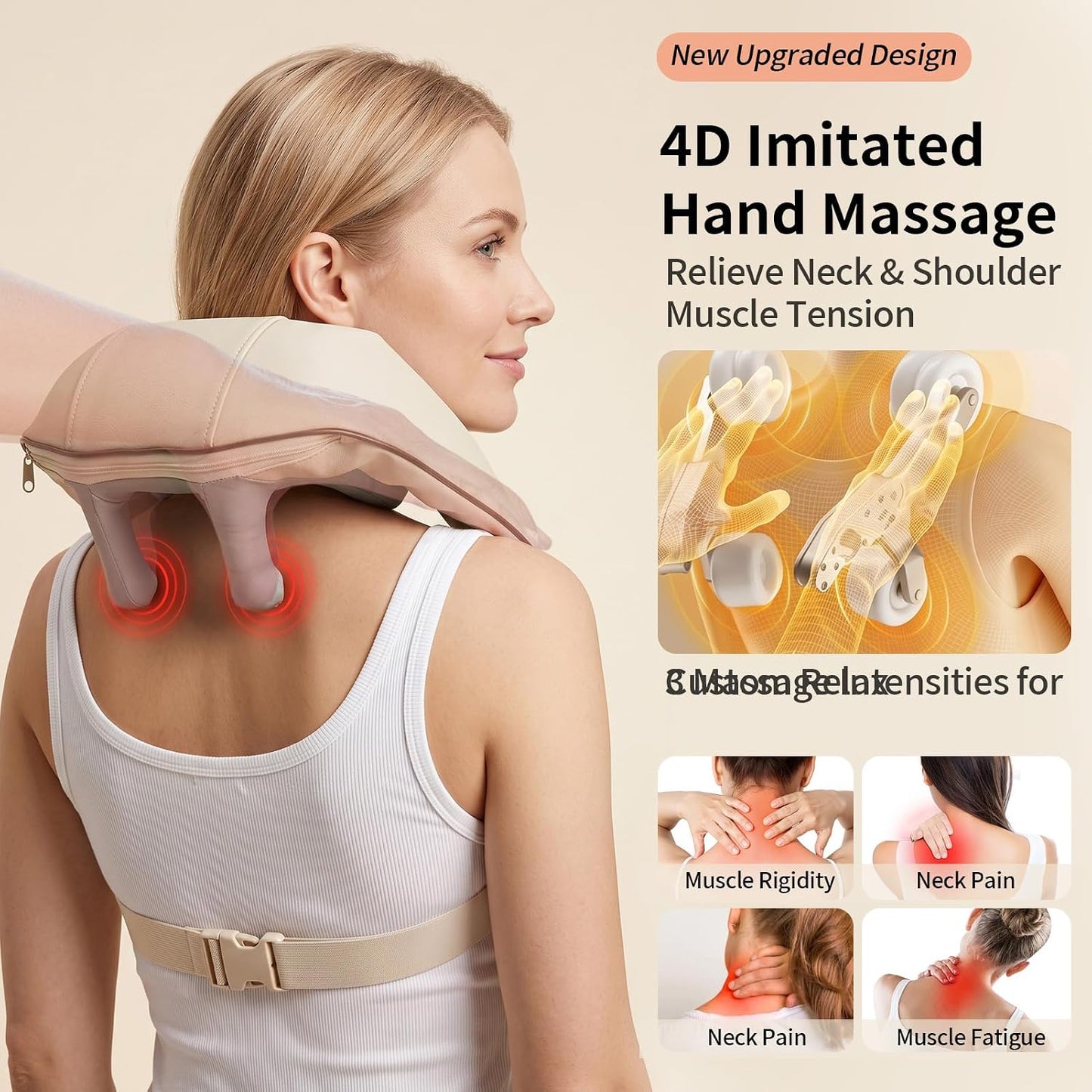 Almohada masajeadora de cuello 4D inalámbrica profunda, masajeador...