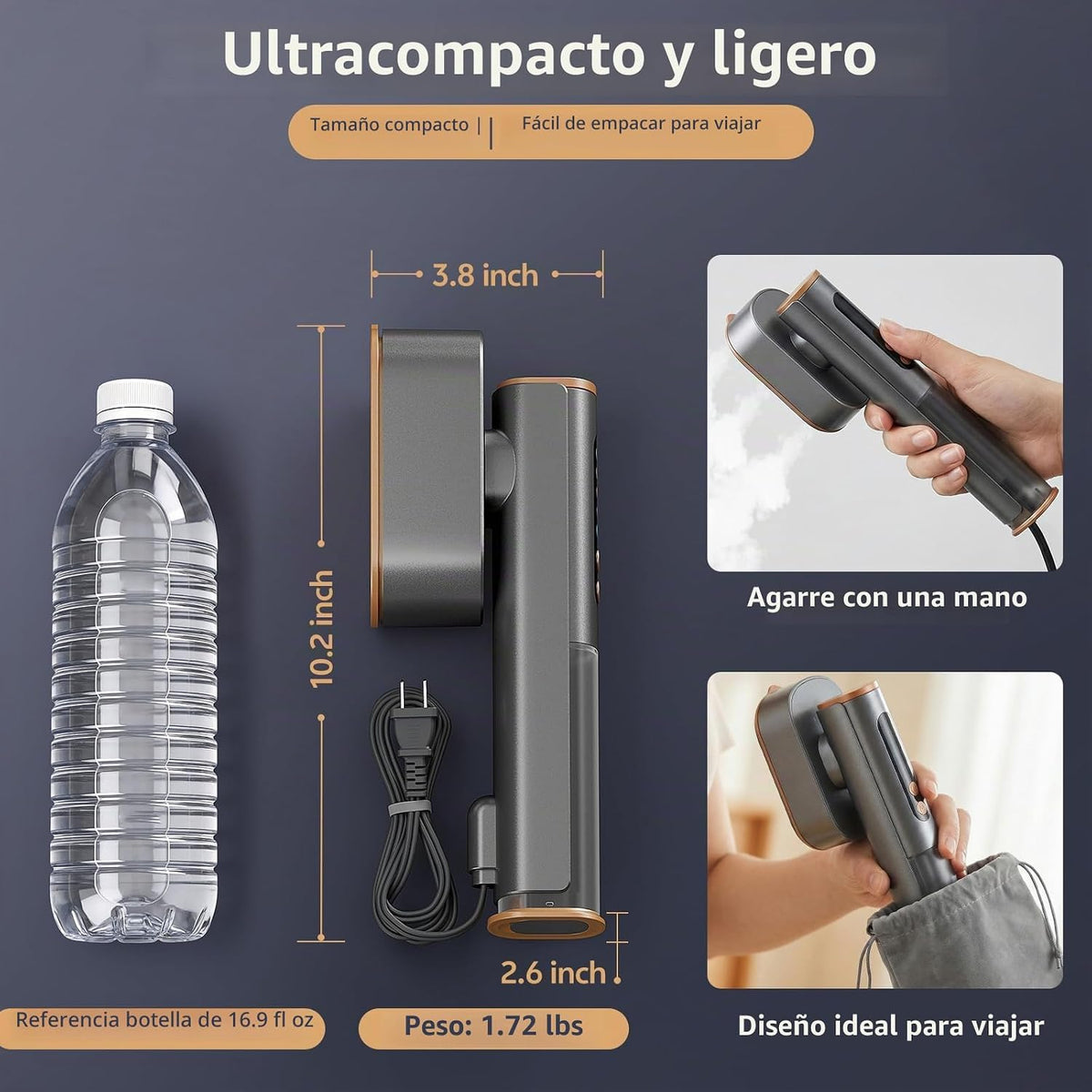 Vaporizador de viaje para ropa, vaporizador portátil de doble volta...