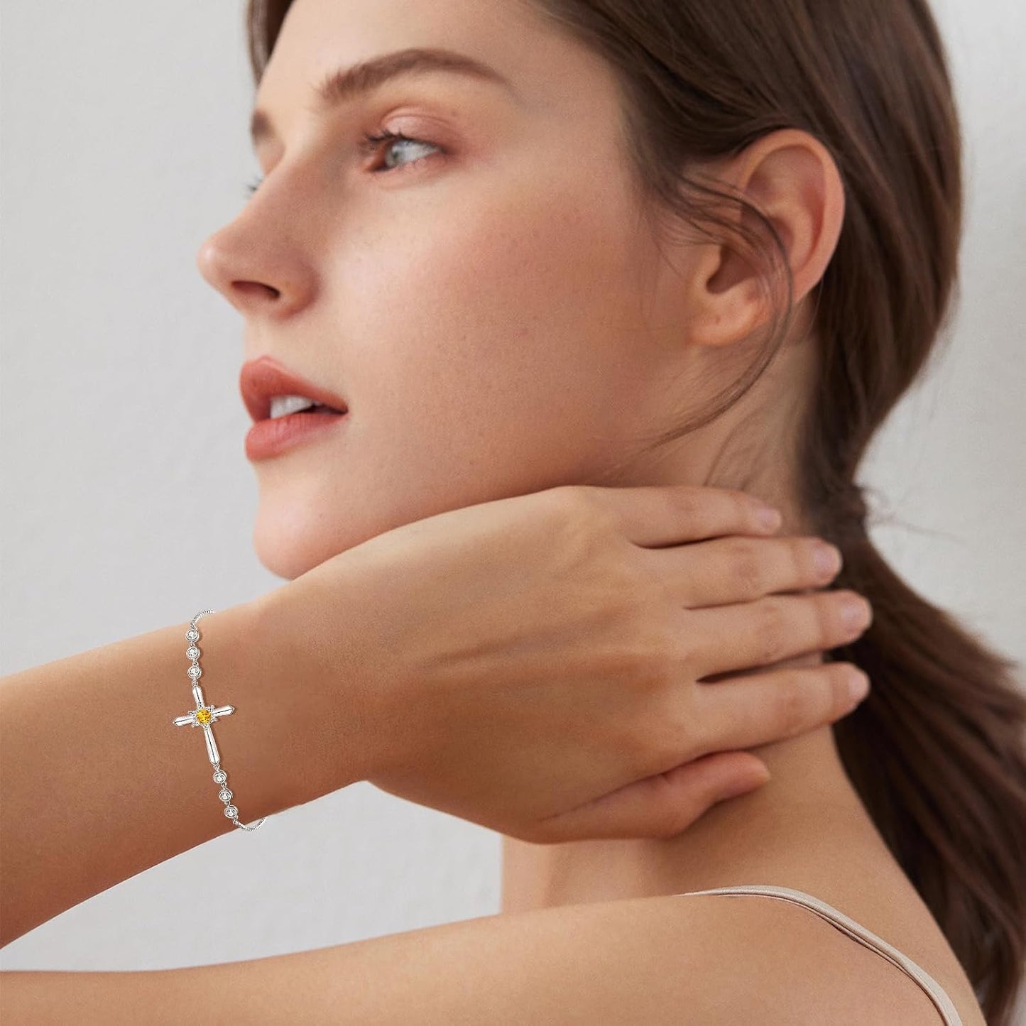 Pulsera Cruz FANCIME de Plata de Ley 925 con Piedra de Nacimiento d...