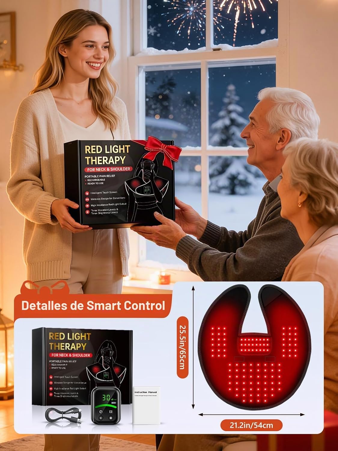 Terapia de luz roja inalámbrica para alivio del cuello y hombros, 1...