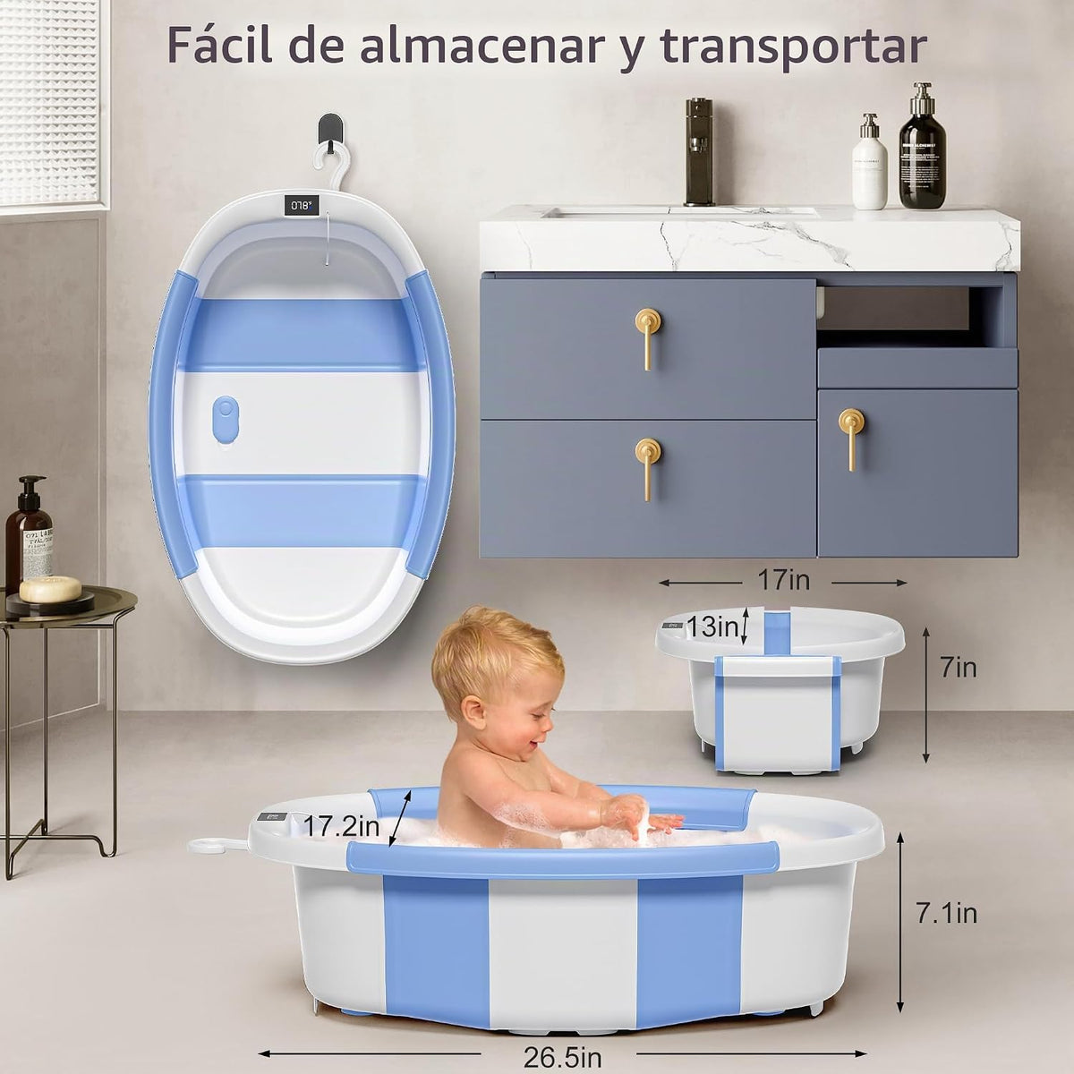 Bañera plegable para recién nacidos a niños pequeños de 0 a 36 mese...