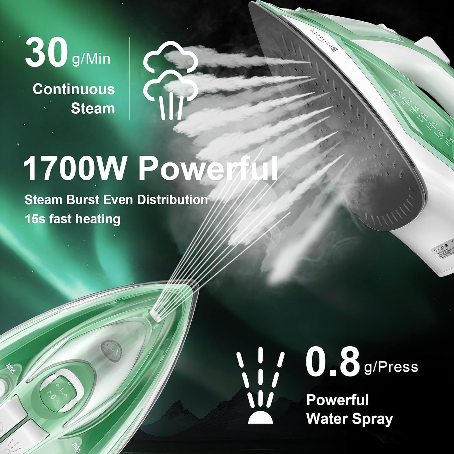 Martisan Steam Iron Lite, 1700 W, calentamiento rápido de 15 segund...