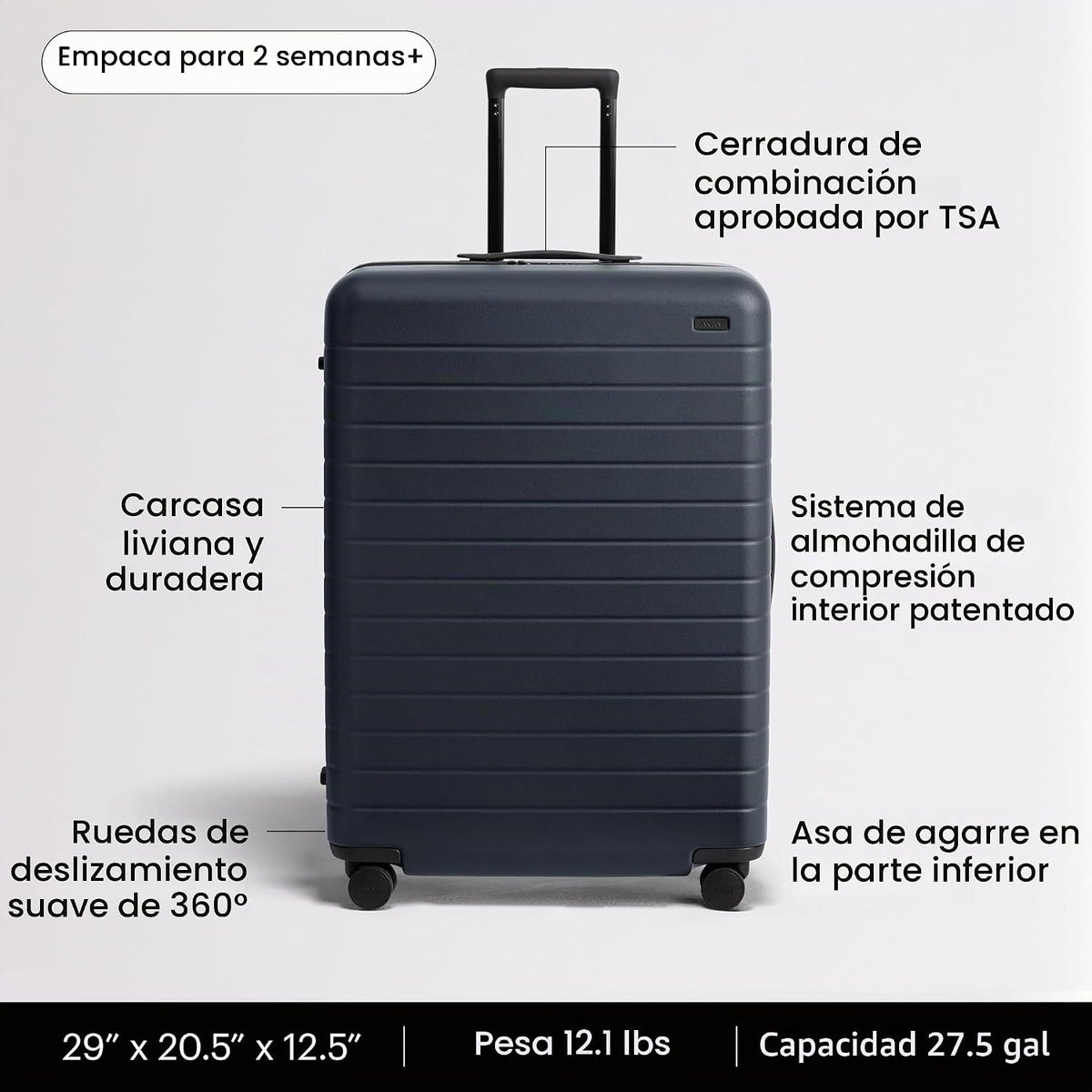 Away Equipaje grande a cuadros, maleta giratoria rígida ligera de 2...