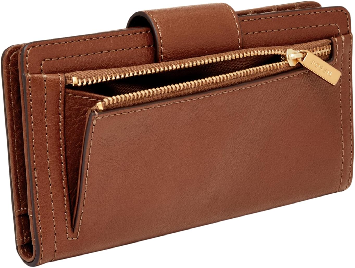 Fossil Cartera de cuero Logan para mujer con pestaña de bloqueo RFID