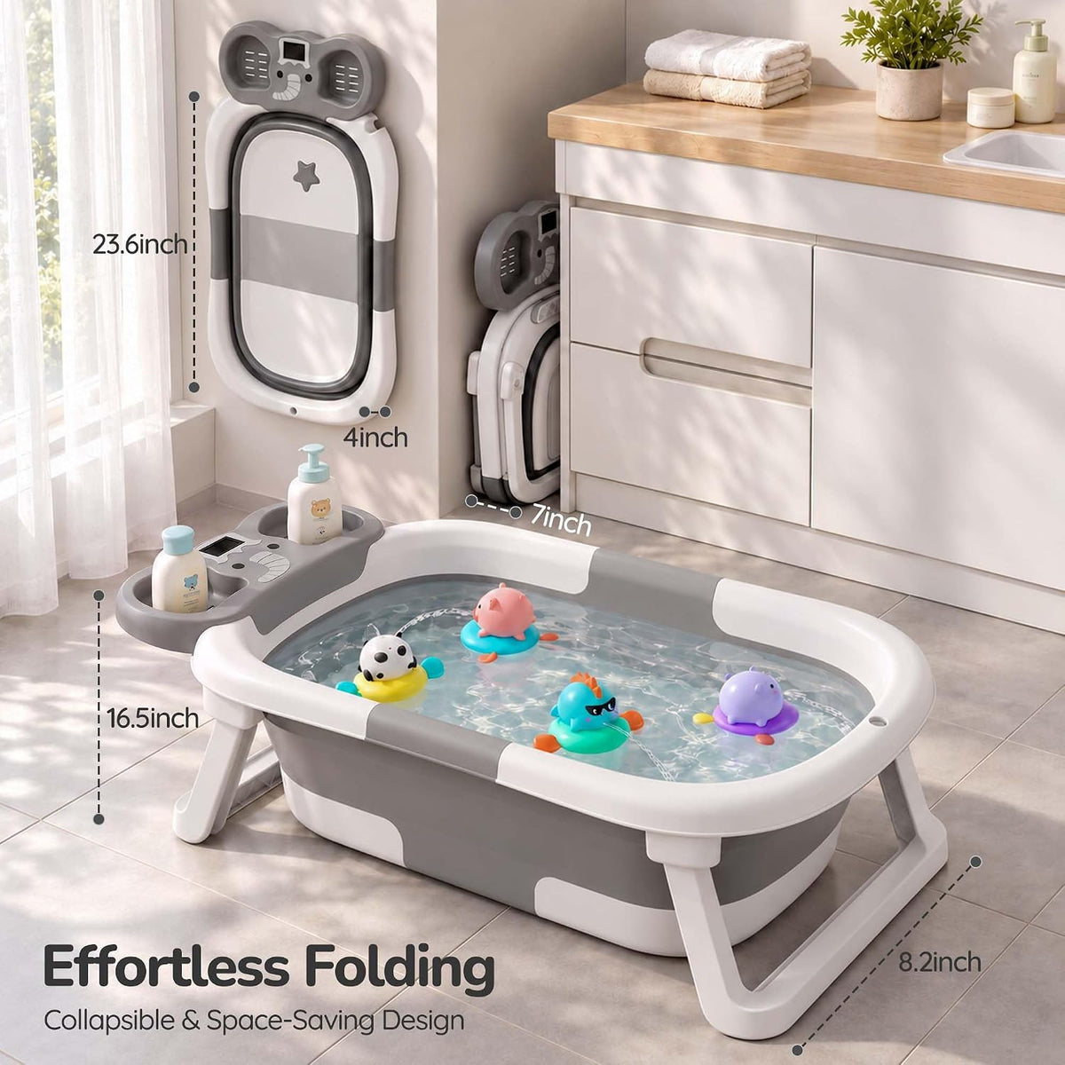 iBabyMax Elefante bañera para bebé, plegable, termómetro, gris | Te...