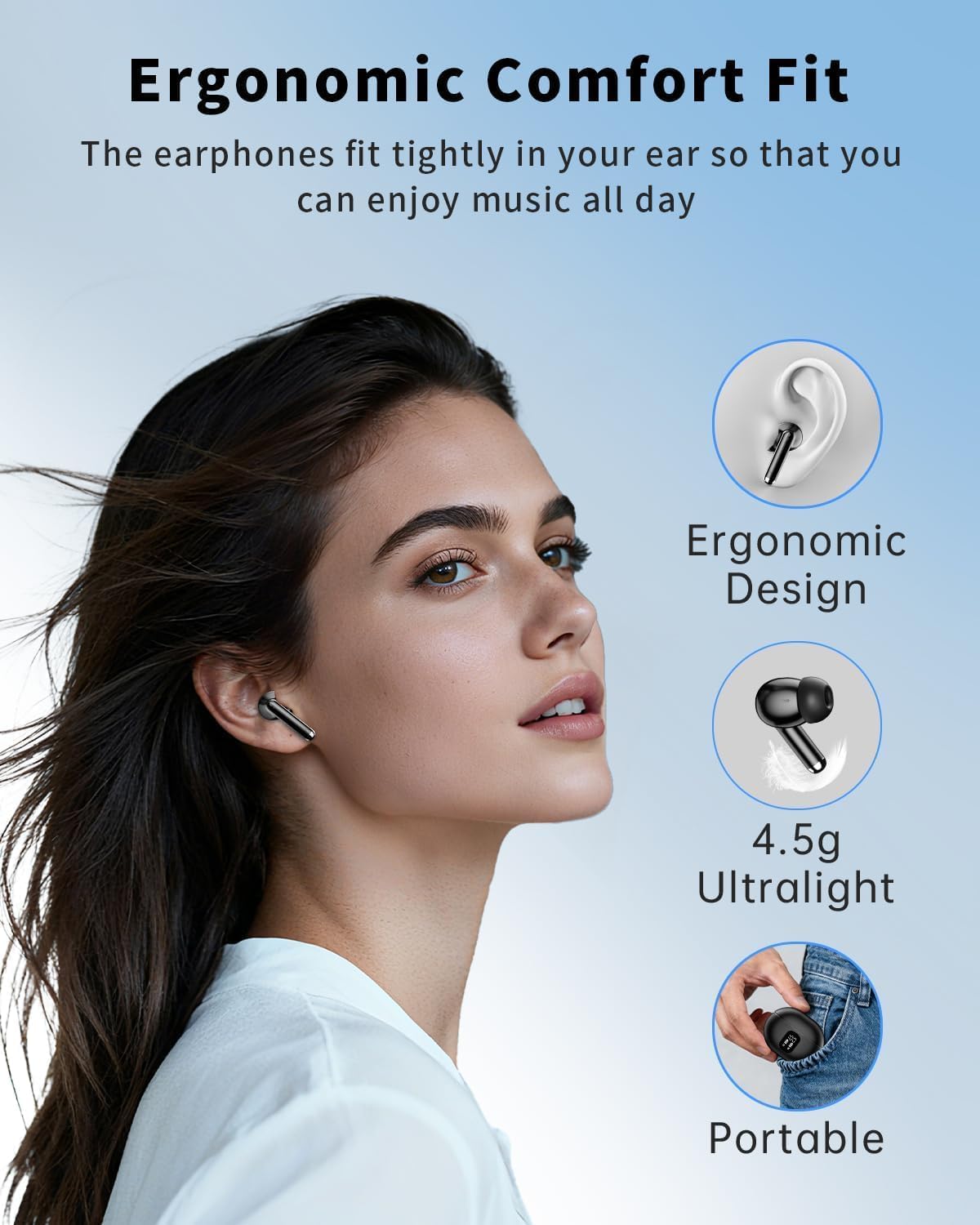 Auriculares inalámbricos, Bluetooth 5.4 auriculares estéreo de grav...