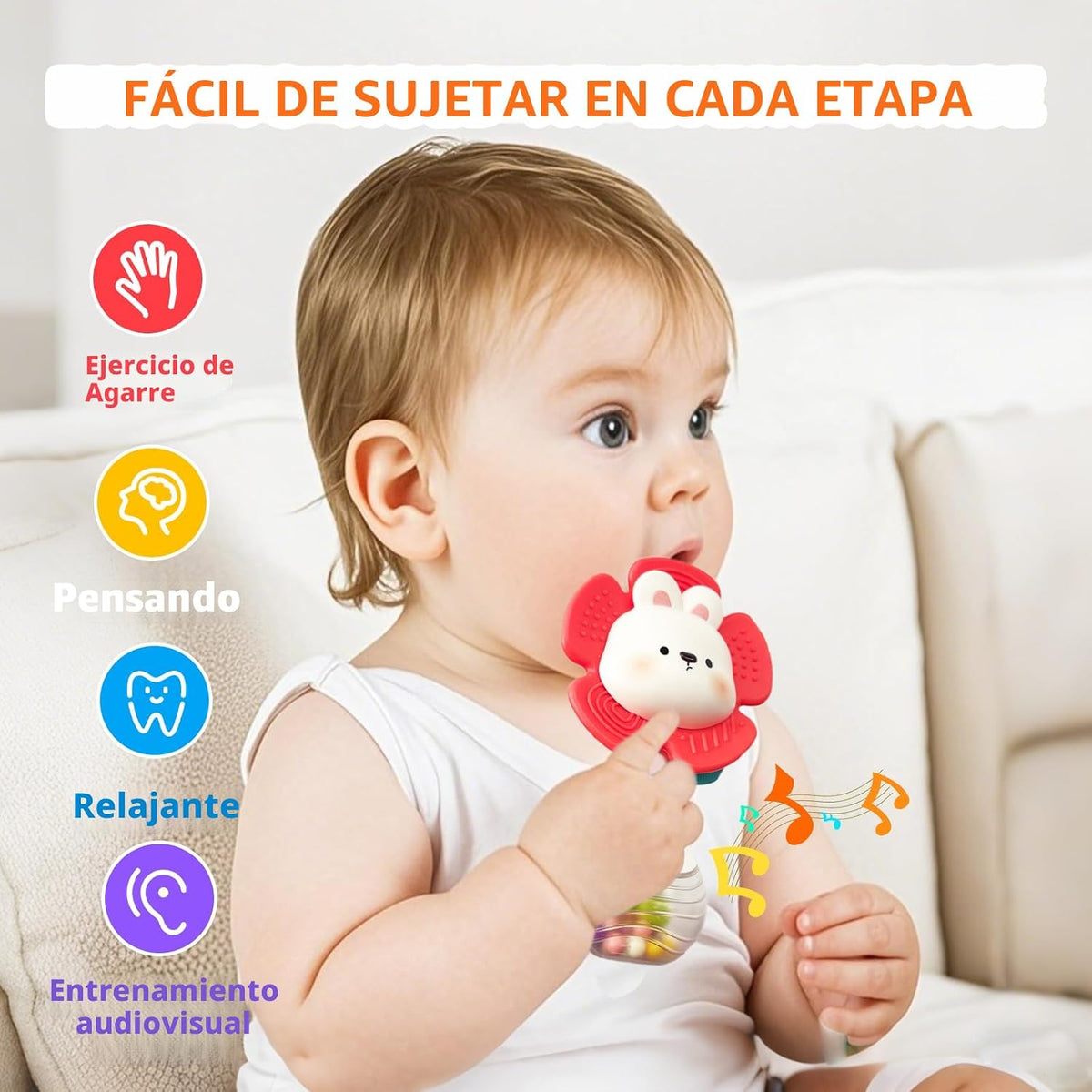 2 juguetes de dentición sonajeros para bebés de 3 a 6 meses, juguet...