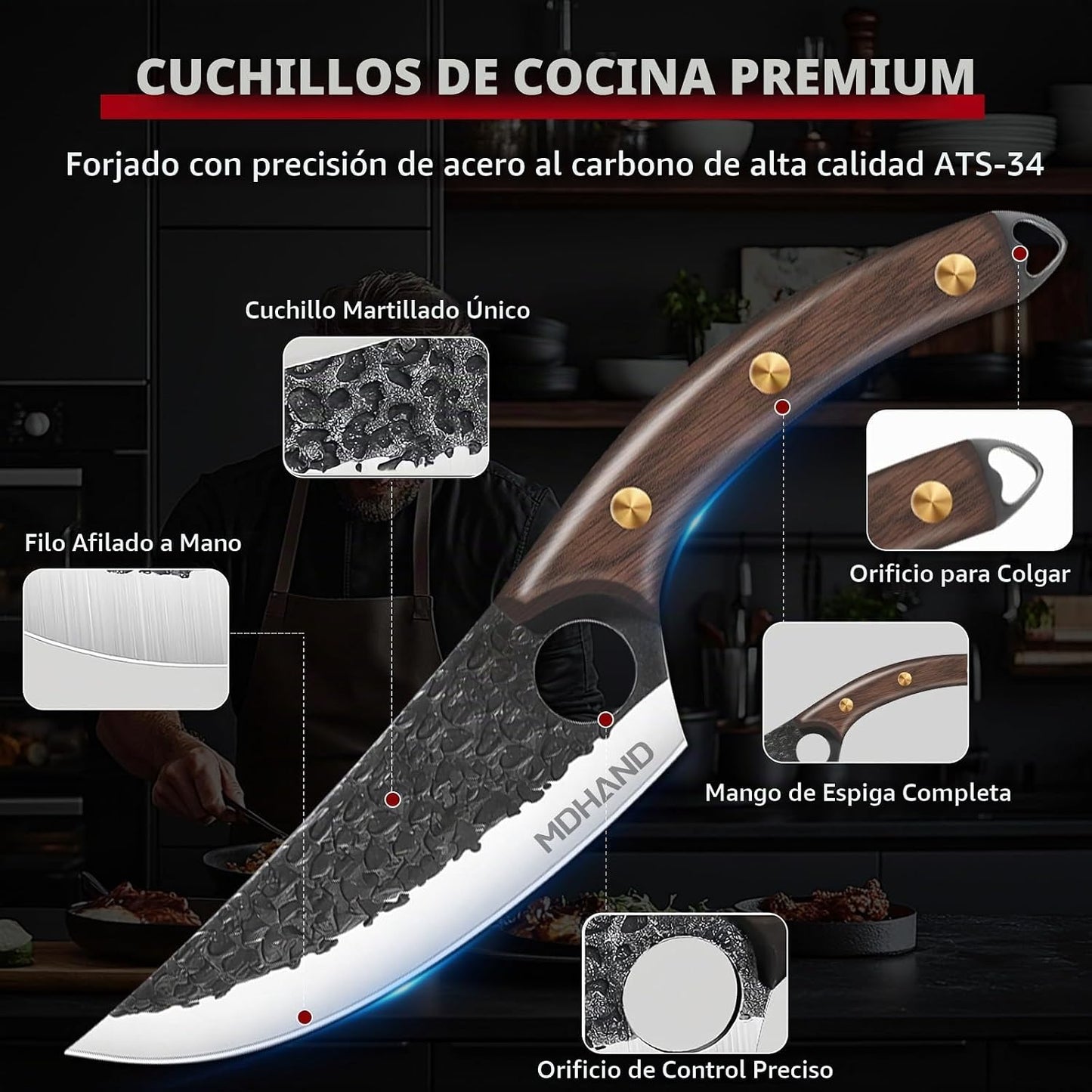 MDHAND Juego de cuchillos de carnicero, juego de cuchillos de chef...