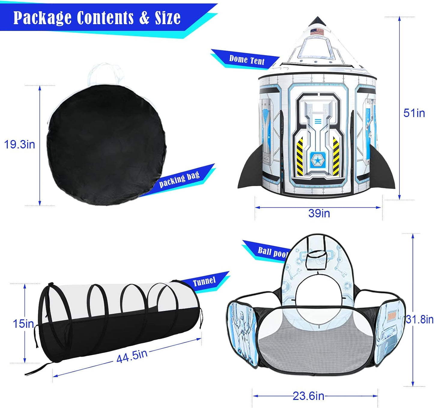 Tienda de campaña para niñas de 3 piezas con piscina de pelotas, tú...