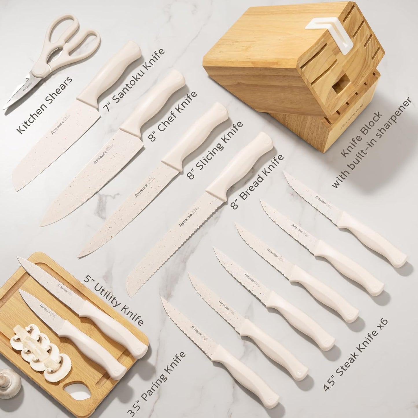 Astercook - Juego de cuchillos de cocina de 15 piezas con bloque de...