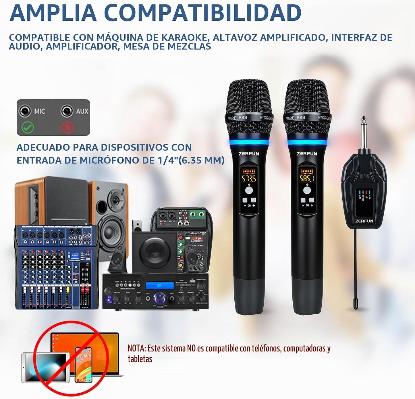 ZERFUN Micrófonos inalámbricos duales recargables, sistema de micró...
