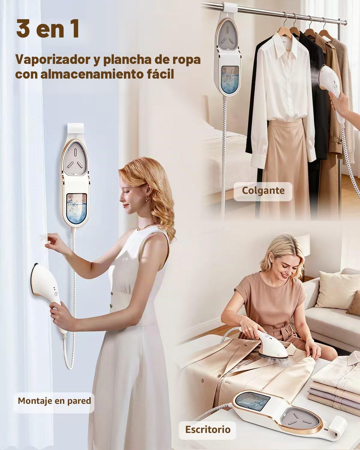 Vaporizador y plancha profesional 3 en 1 para ropa, 1500 W con tecn...