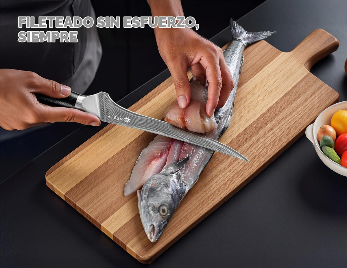 Cuchillo de filete de Damasco de 7 pulgadas, cuchillo de filete ult...