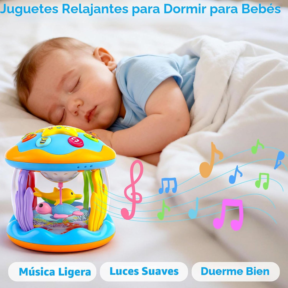 Tsomtto Juguetes Musicales para Bebés de 12 Meses Proyector Girator...