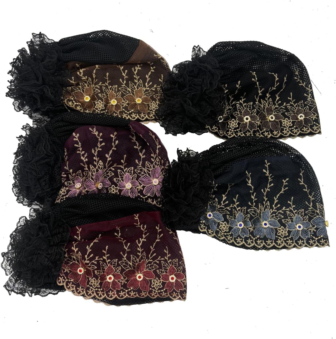 2 unids Floral Bordado Turbante Cap para Mujer Musulmana Señora Env...